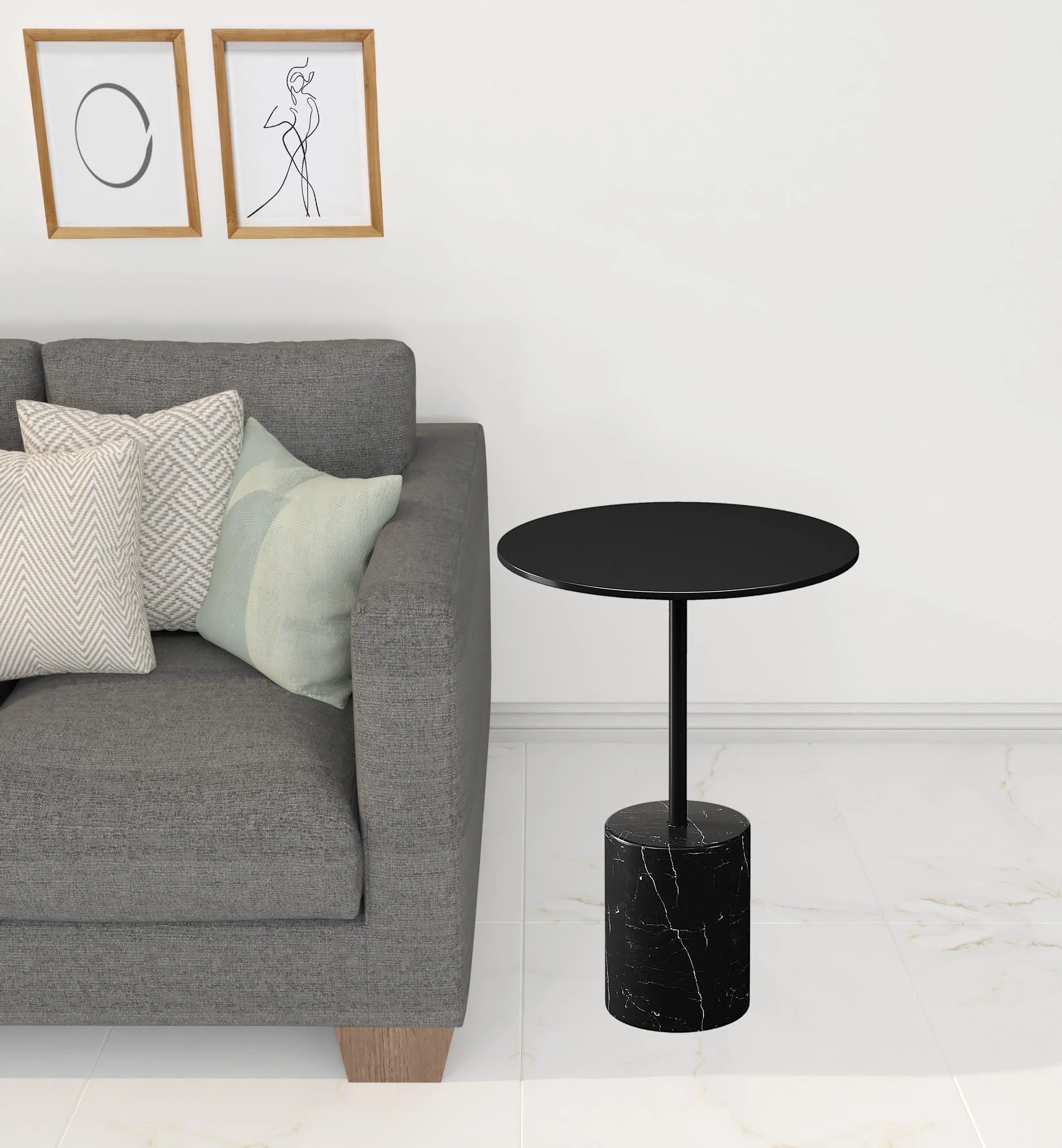 20" Black Steel and Marble Round Pedestal End Table By Homeroots - Image 5