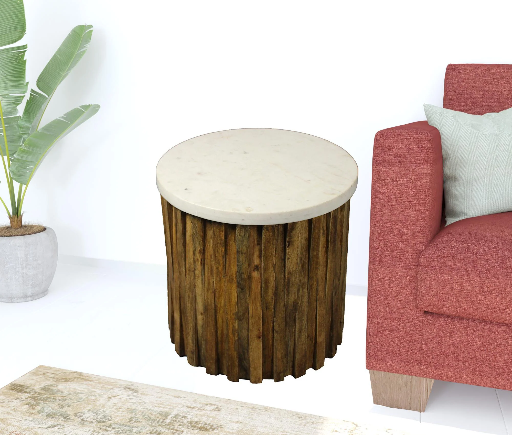 20" Brown And Ivory Marble And Solid Wood Round End Table By Homeroots - Image 2
