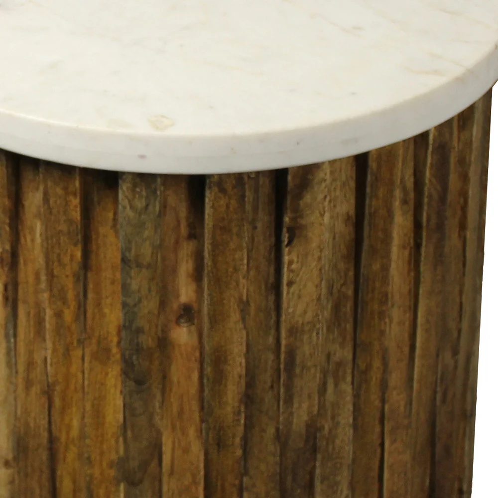 20" Brown And Ivory Marble And Solid Wood Round End Table By Homeroots - Image 4
