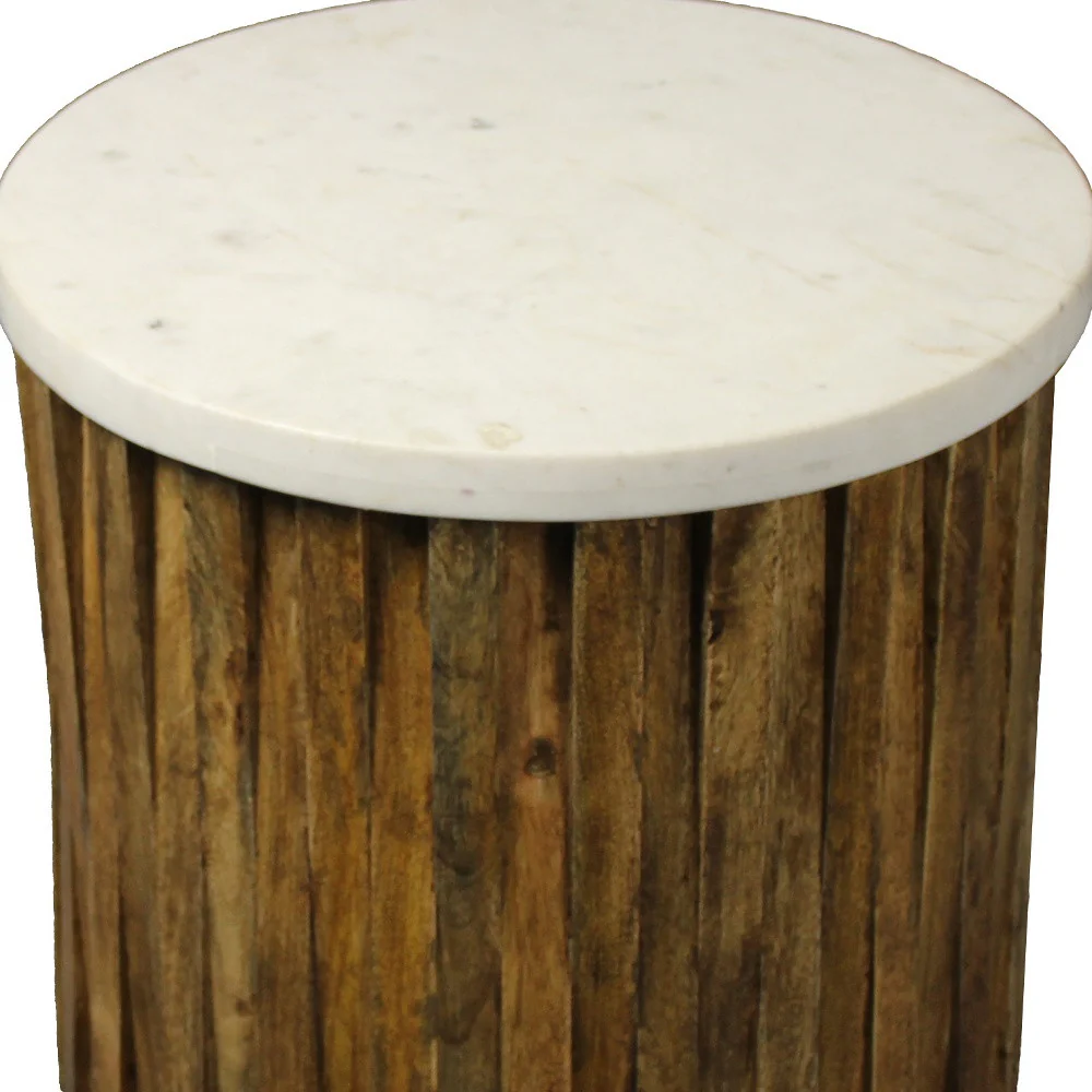 20" Brown And Ivory Marble And Solid Wood Round End Table By Homeroots - Image 5