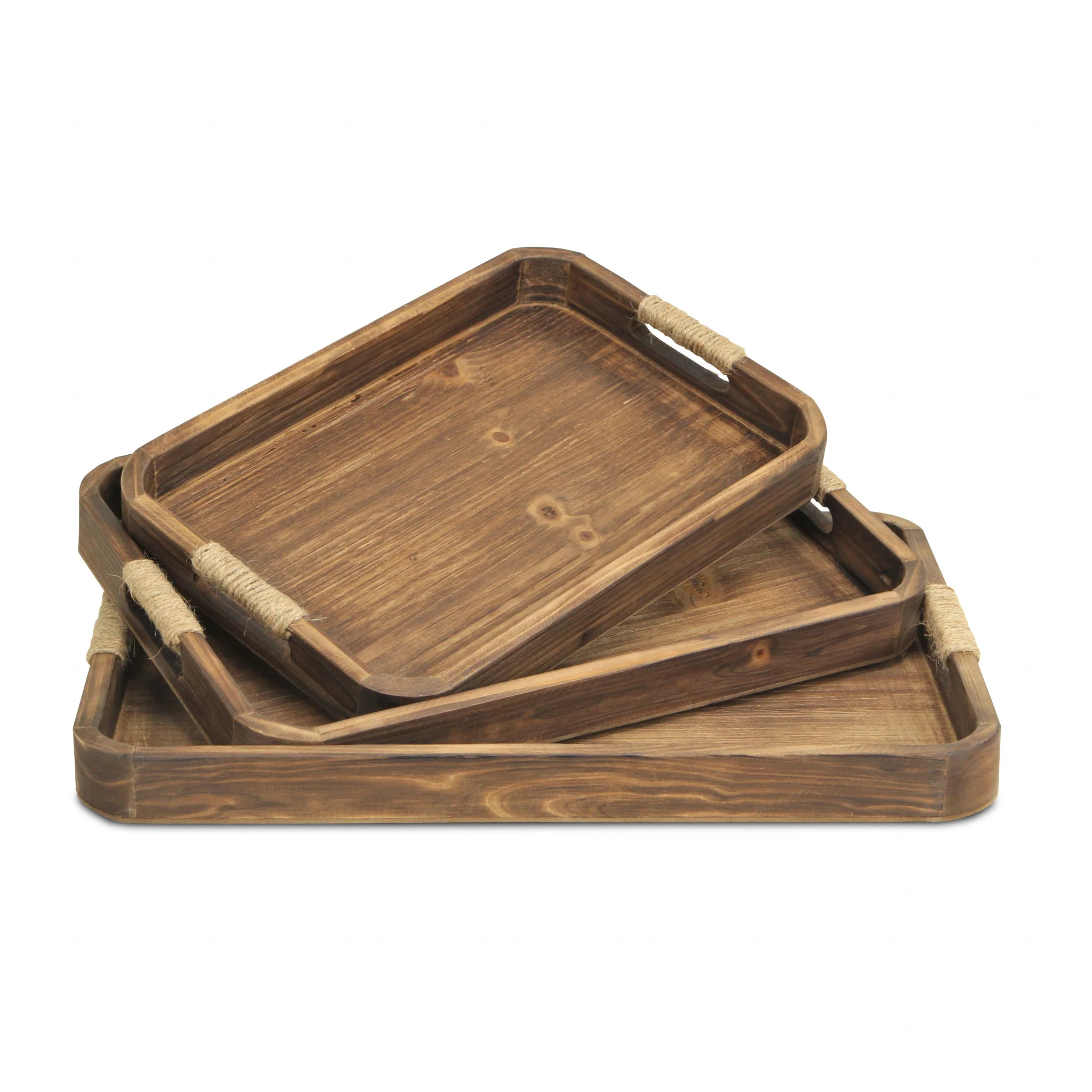 20" Brown Rectangular Wood Handmade Tray With Handles By Homeroots - Image 2