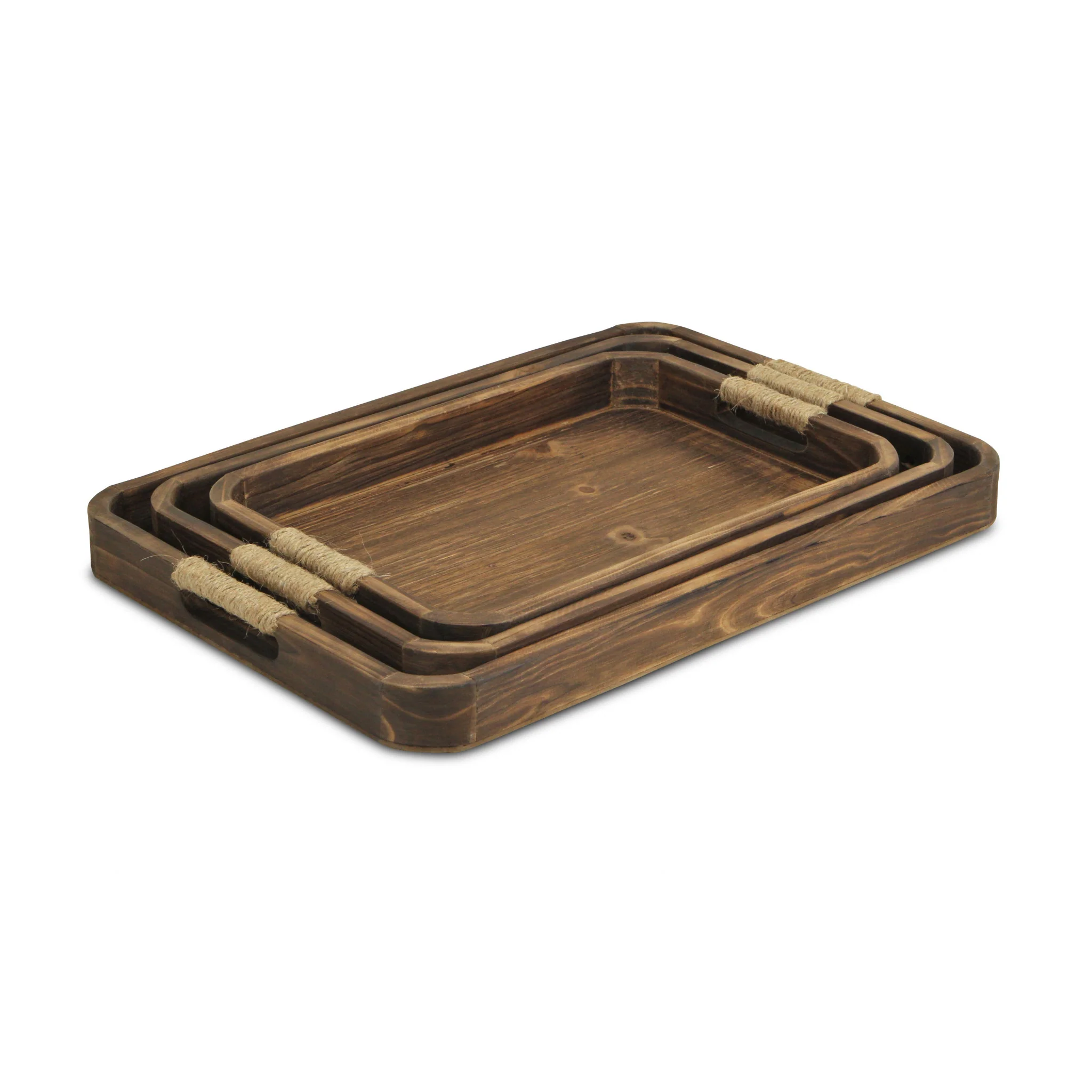20" Brown Rectangular Wood Handmade Tray With Handles By Homeroots - Image 3