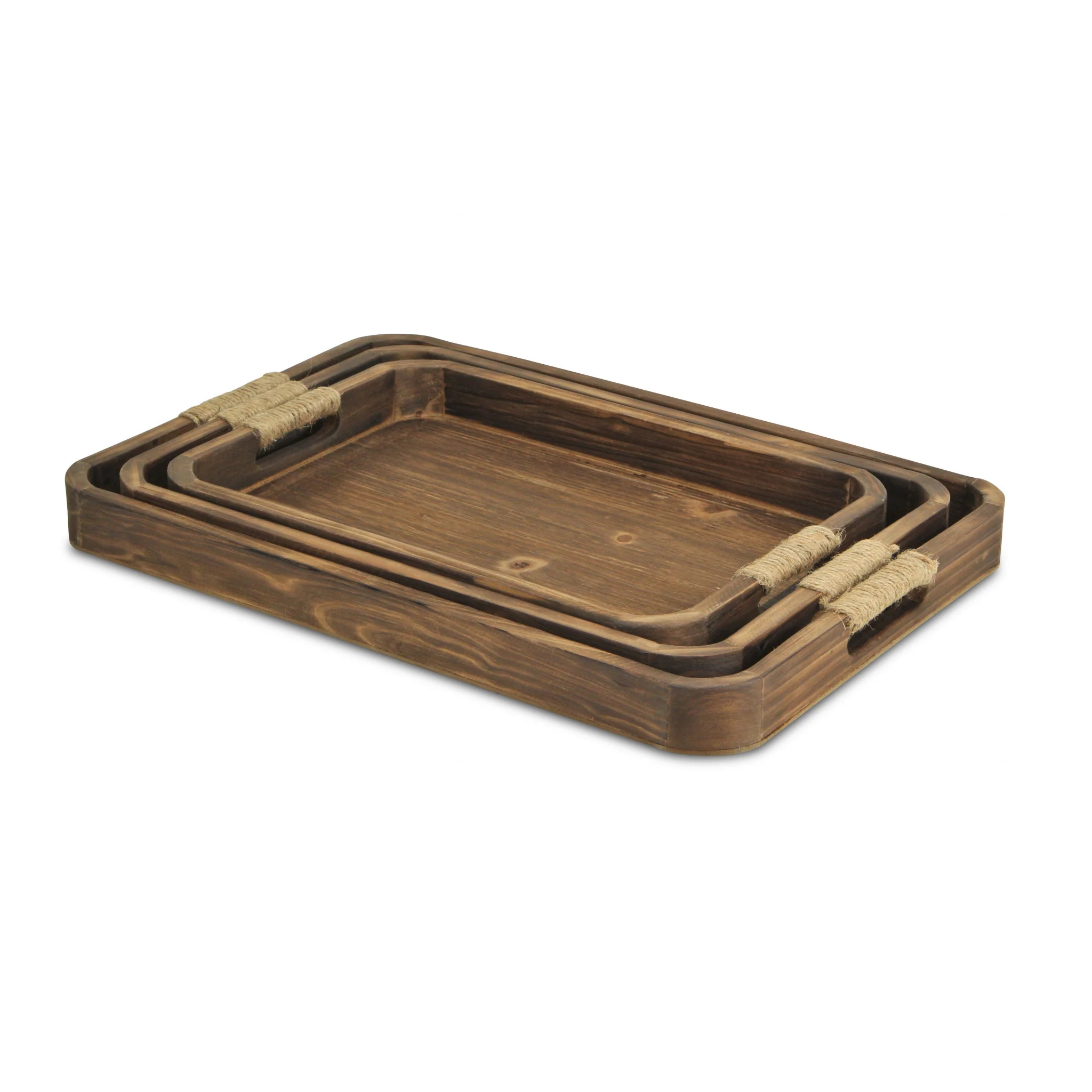 20" Brown Rectangular Wood Handmade Tray With Handles By Homeroots - Image 4