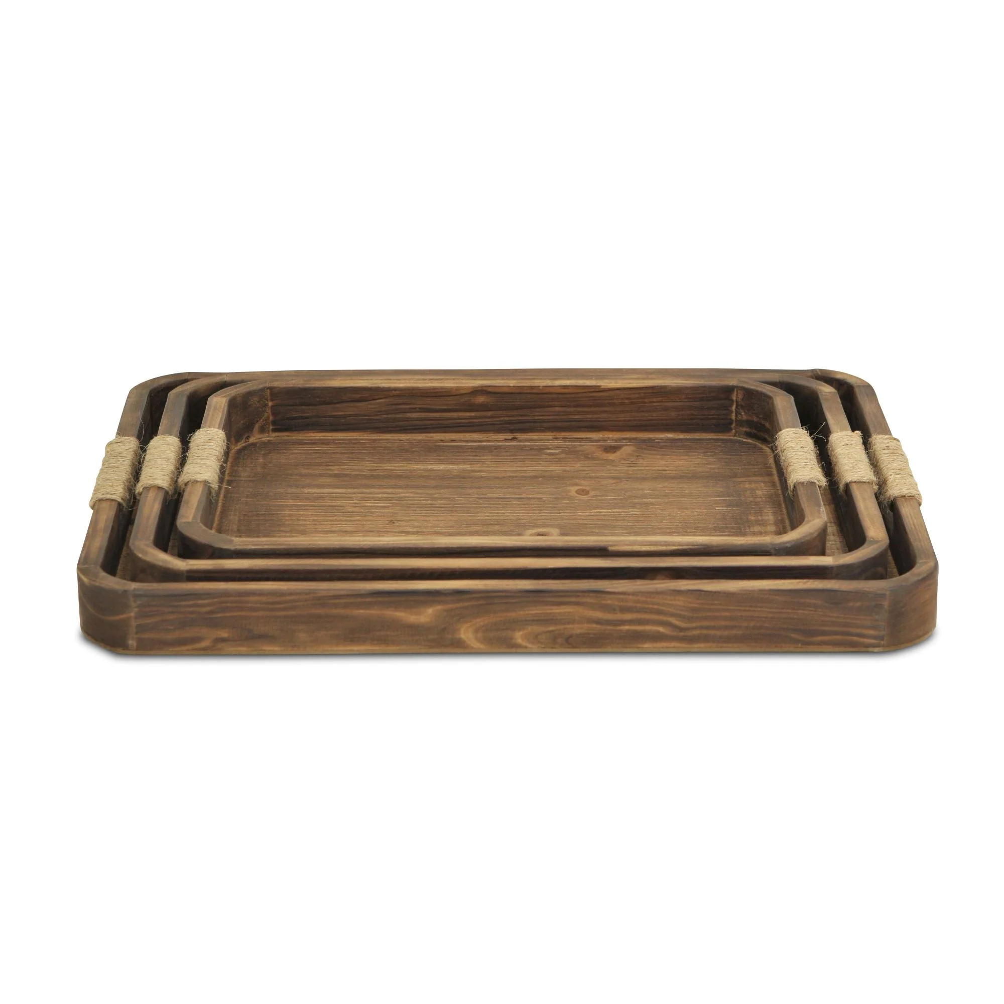 20" Brown Rectangular Wood Handmade Tray With Handles By Homeroots - Image 5