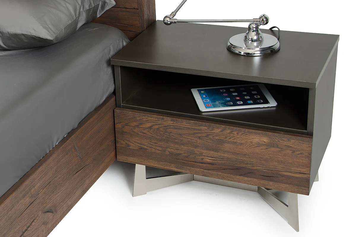 20' Dark Aged Oak Veneer Steel And Wood Nightstand By Homeroots - Image 2