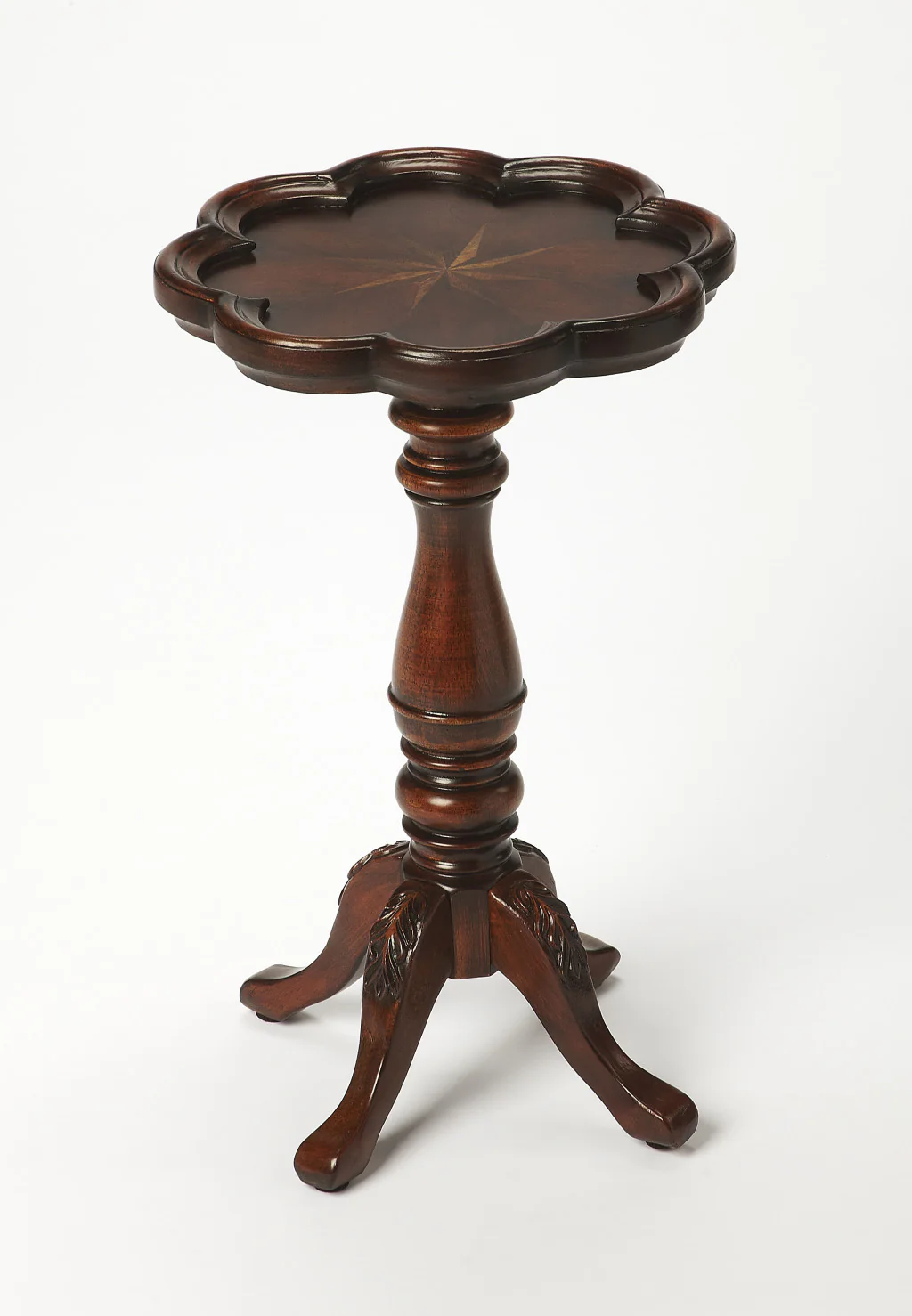 20" Dark Brown And Cherry Wood Floral Top End Table By Homeroots - Image 2