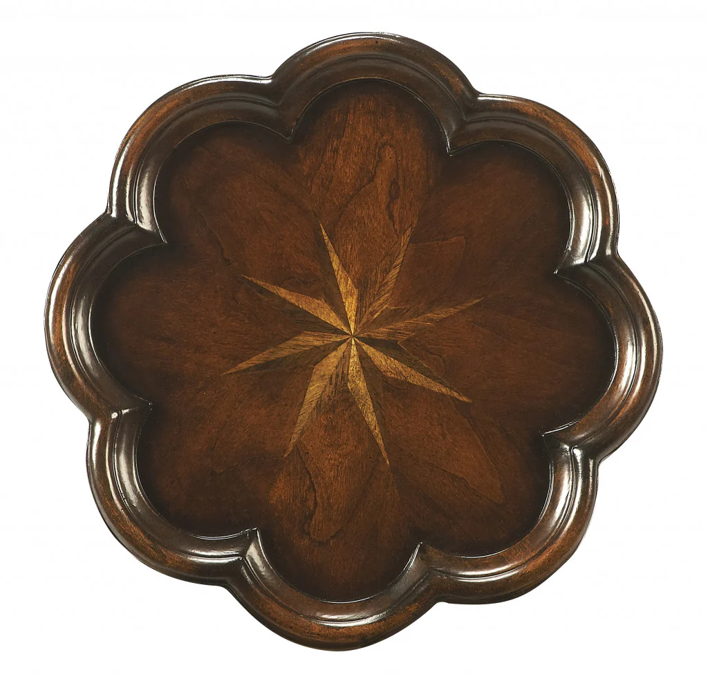 20" Dark Brown And Cherry Wood Floral Top End Table By Homeroots - Image 3