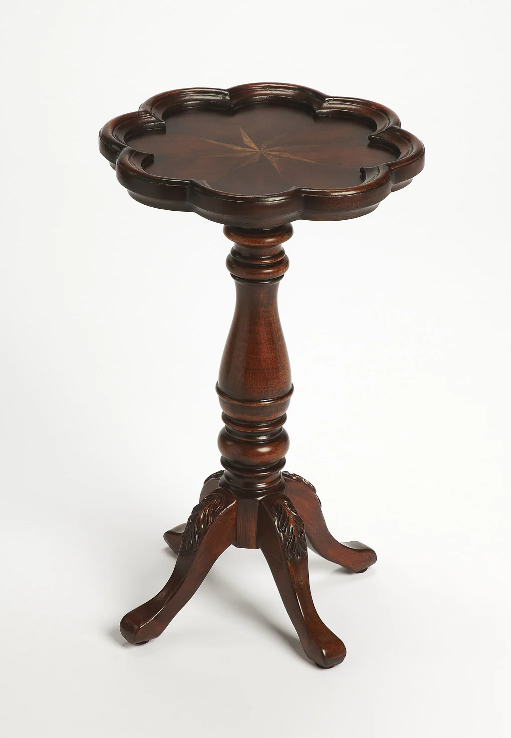 20" Dark Brown And Cherry Wood Floral Top End Table By Homeroots - Image 4