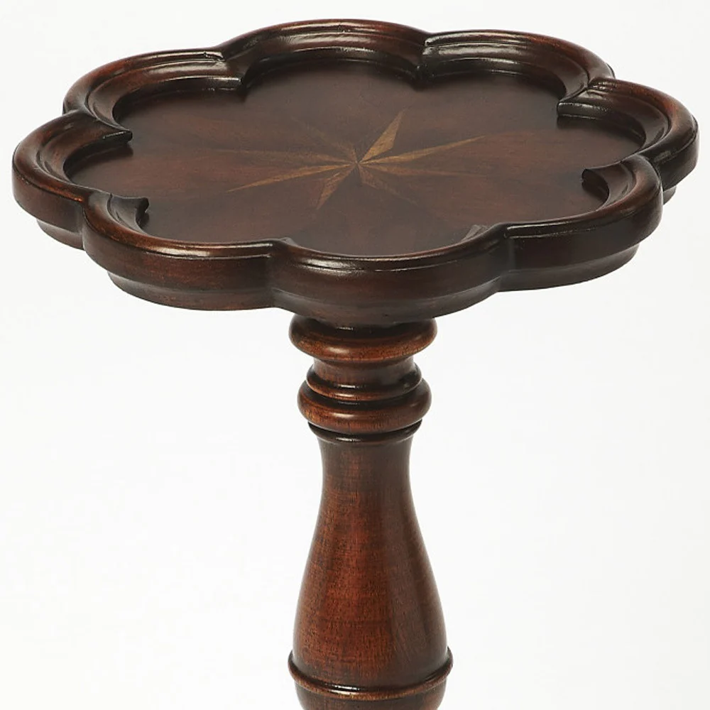 20" Dark Brown And Cherry Wood Floral Top End Table By Homeroots - Image 6