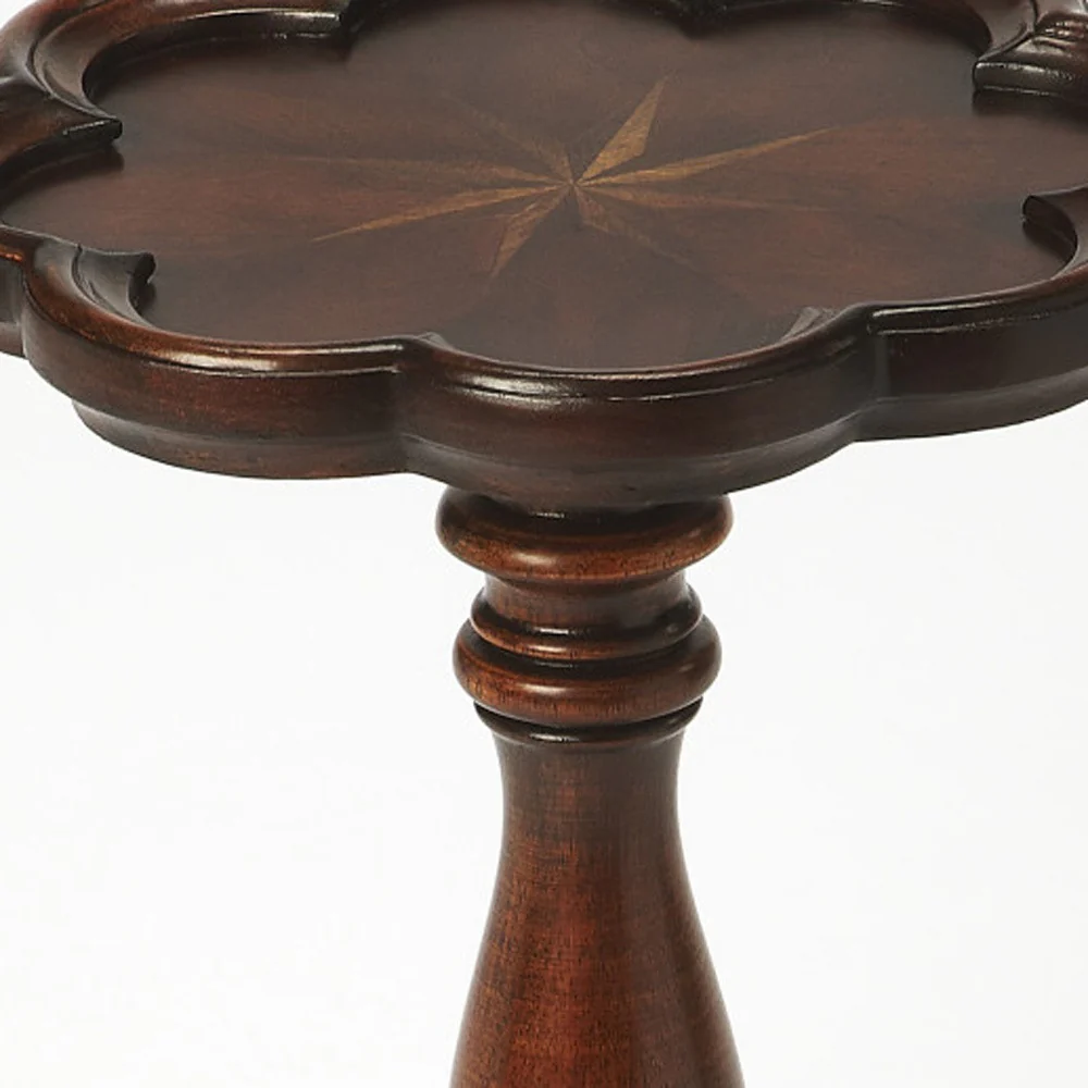 20" Dark Brown And Cherry Wood Floral Top End Table By Homeroots - Image 7