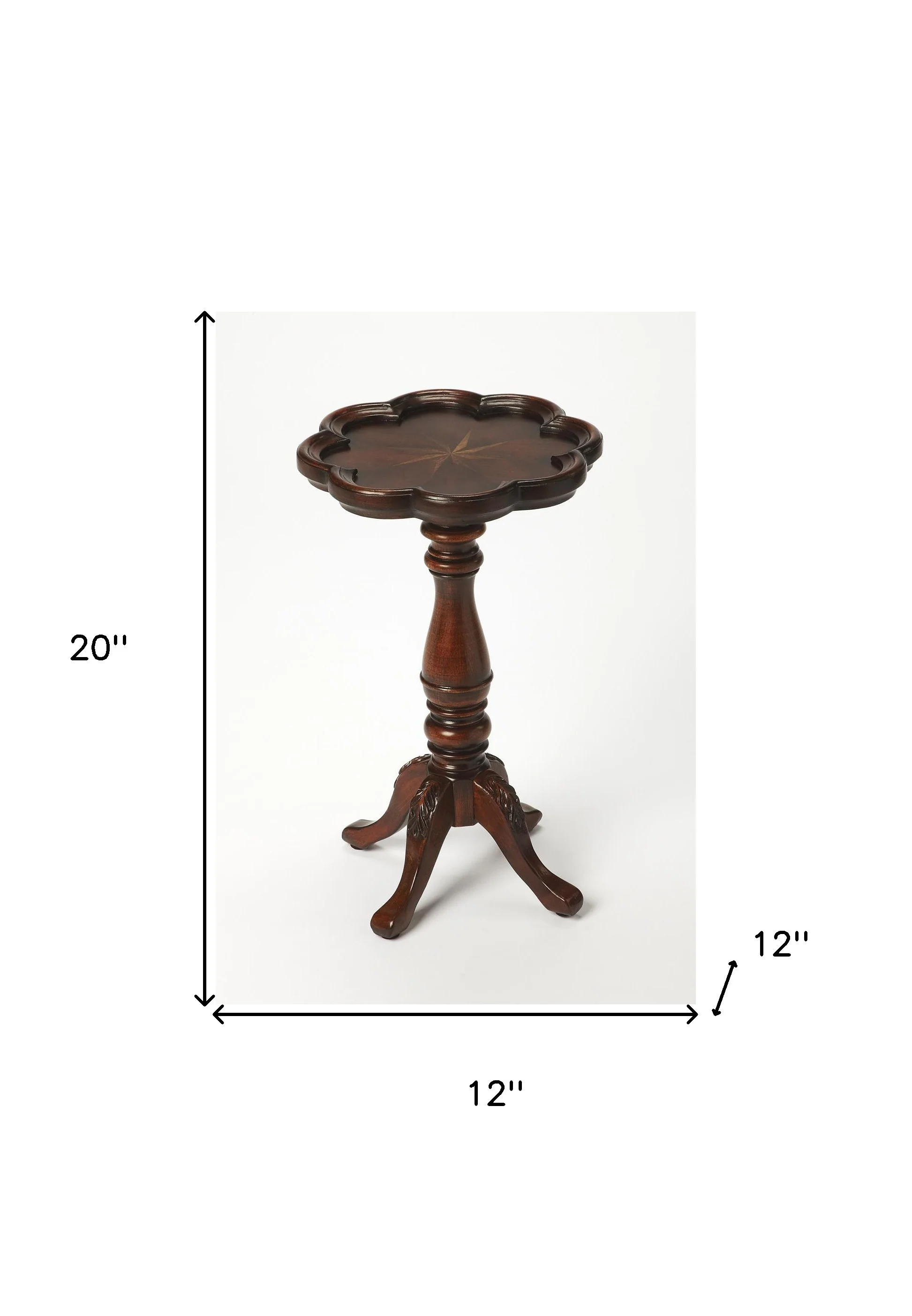 20" Dark Brown And Cherry Wood Floral Top End Table By Homeroots - Image 8