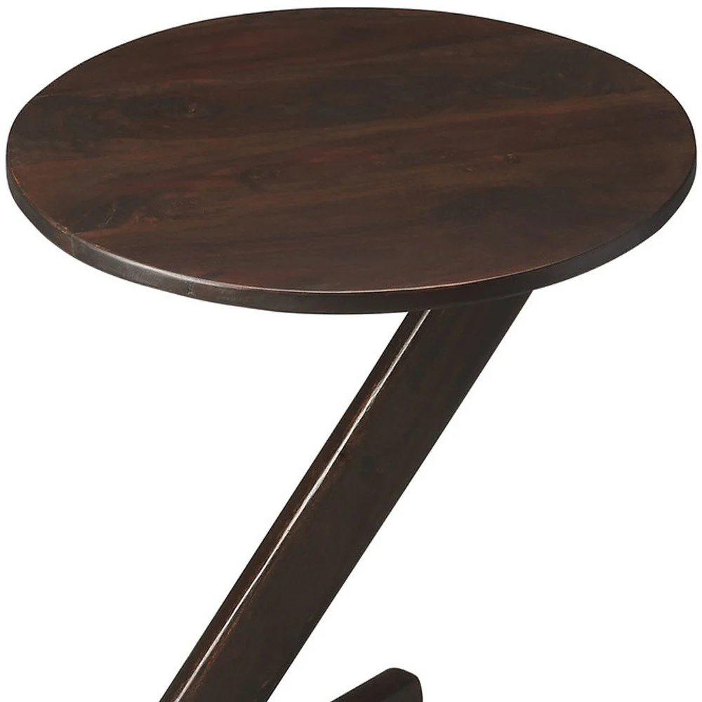 20" Dark Brown Solid Wood Angled Pedestal Round End Table By Homeroots - Image 4