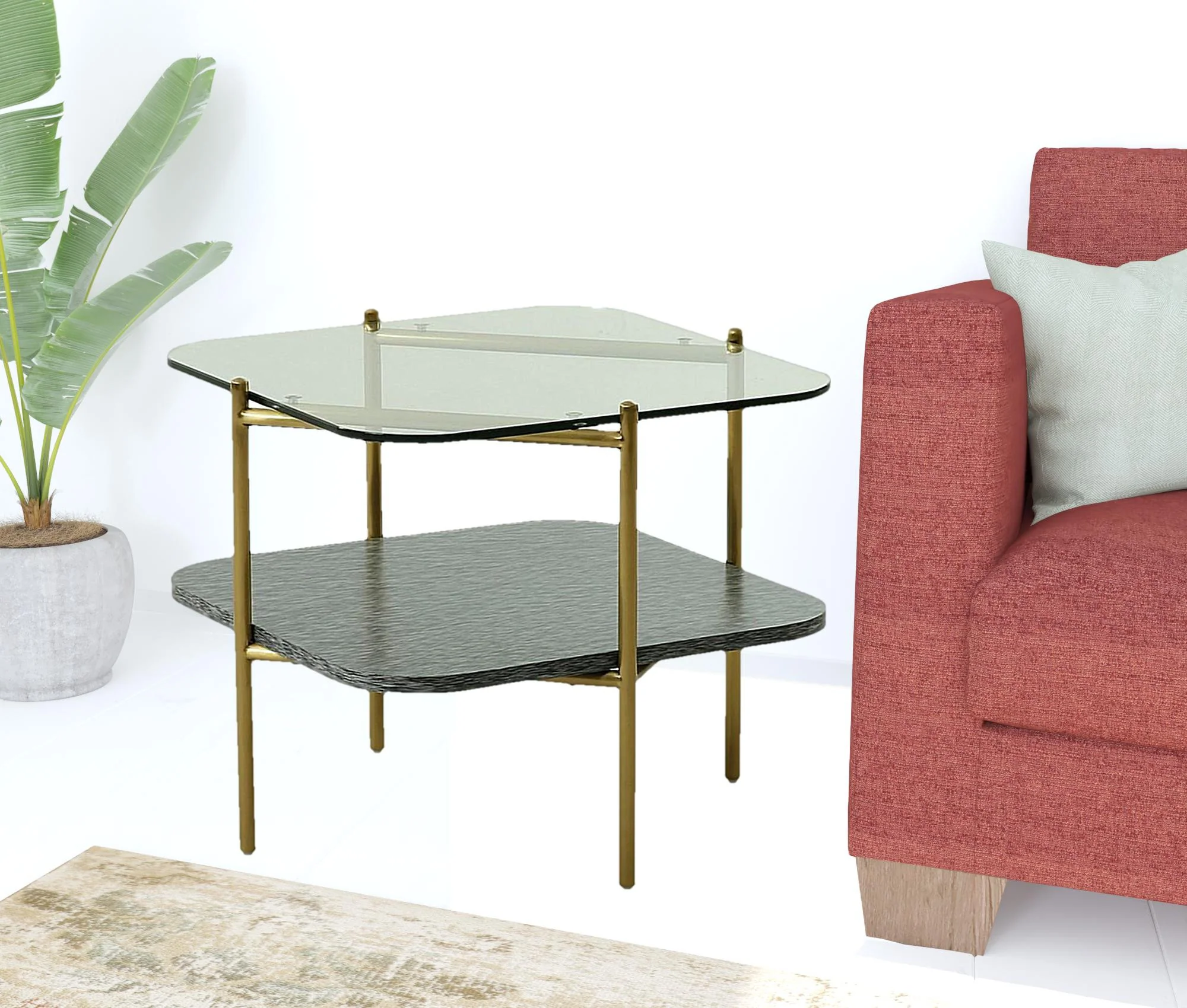 20" Gold And Clear Glass And Metal Square End Table With Shelf By Homeroots - Image 2