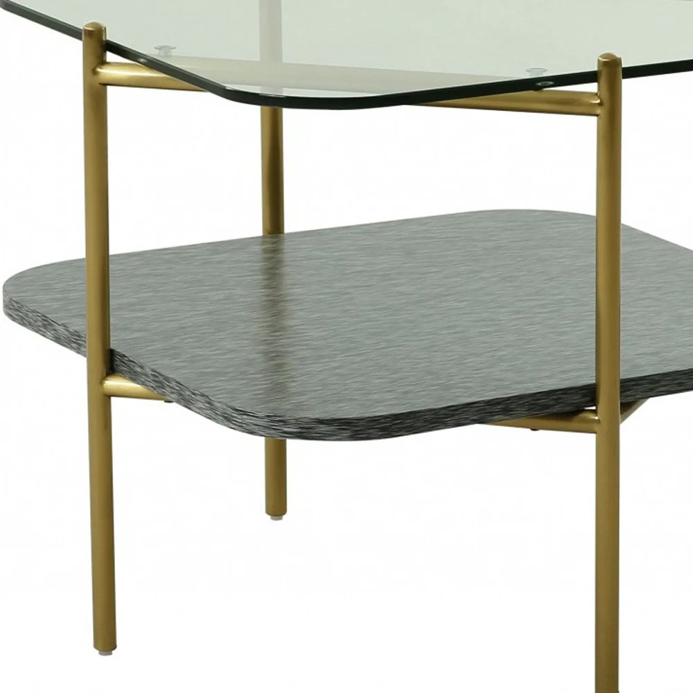 20" Gold And Clear Glass And Metal Square End Table With Shelf By Homeroots - Image 4