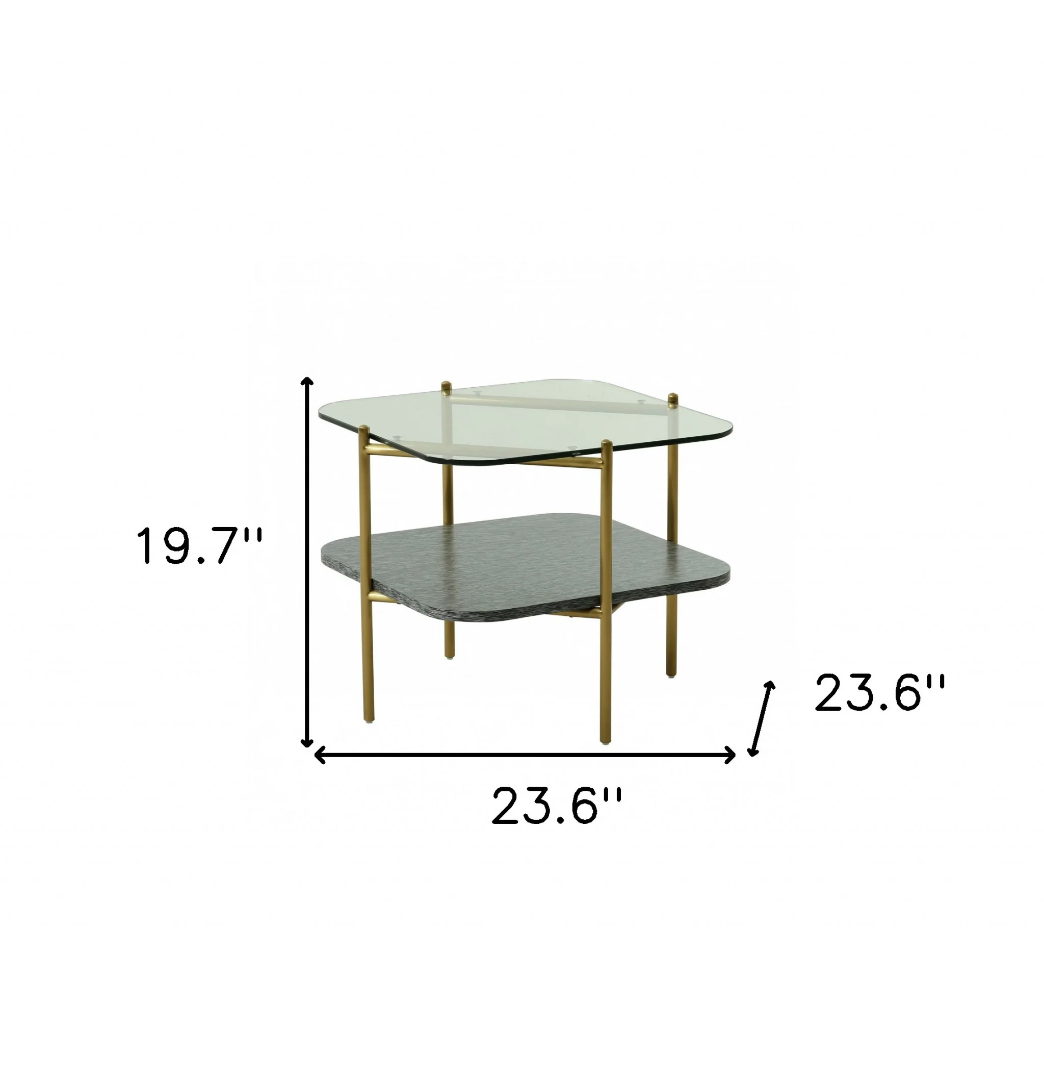 20" Gold And Clear Glass And Metal Square End Table With Shelf By Homeroots - Image 5