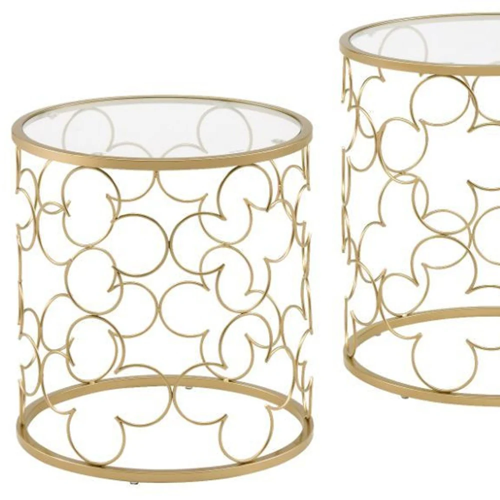 20" Gold And Clear Glass Round Nested Coffee Tables By Homeroots - Image 5