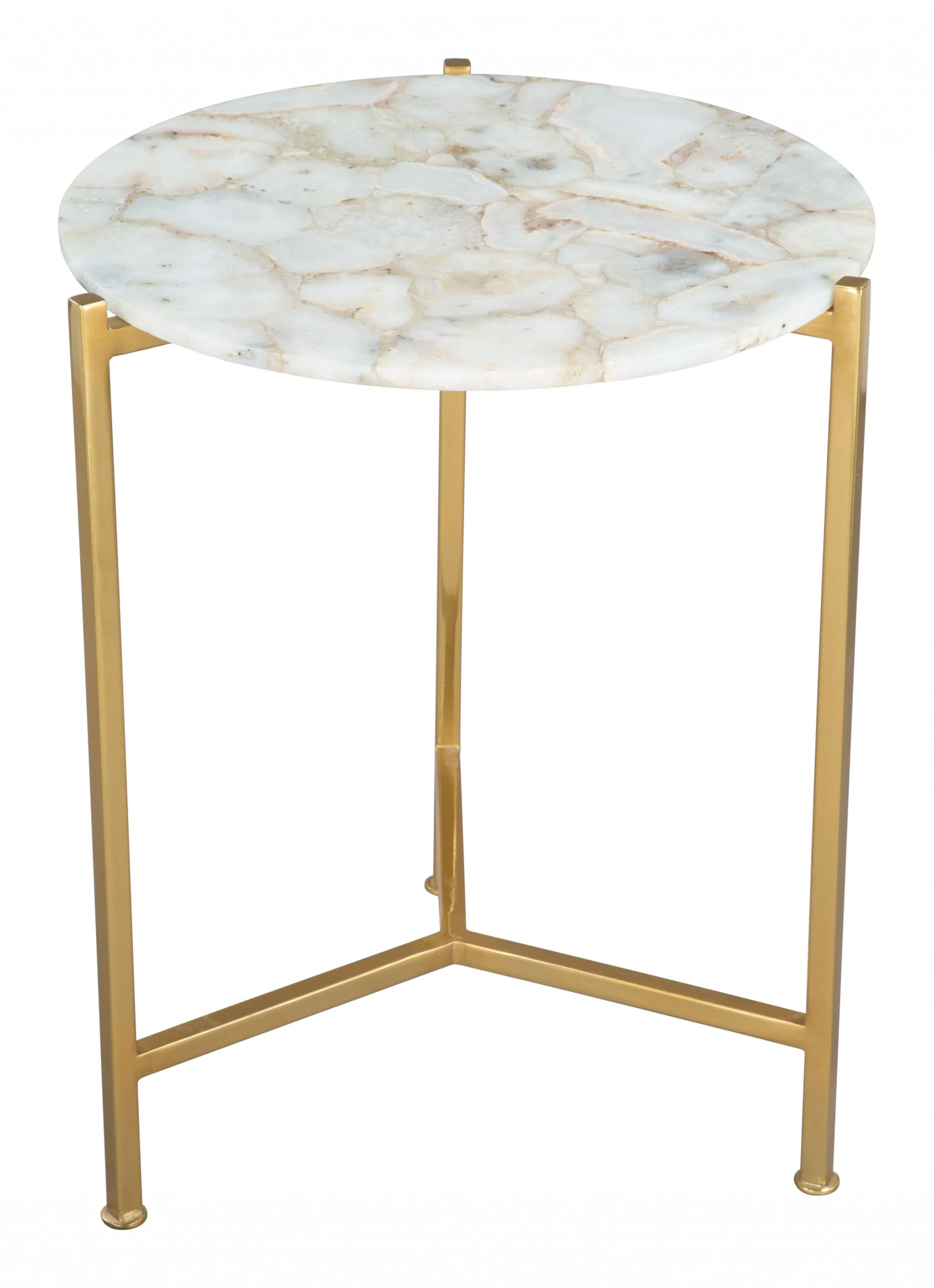 20" Gold And White Genuine Marble Look Round End Table By Homeroots - Image 2