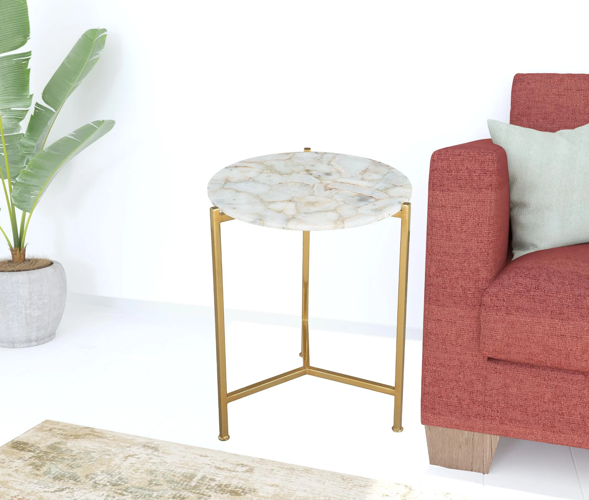 20" Gold And White Genuine Marble Look Round End Table By Homeroots - Image 3