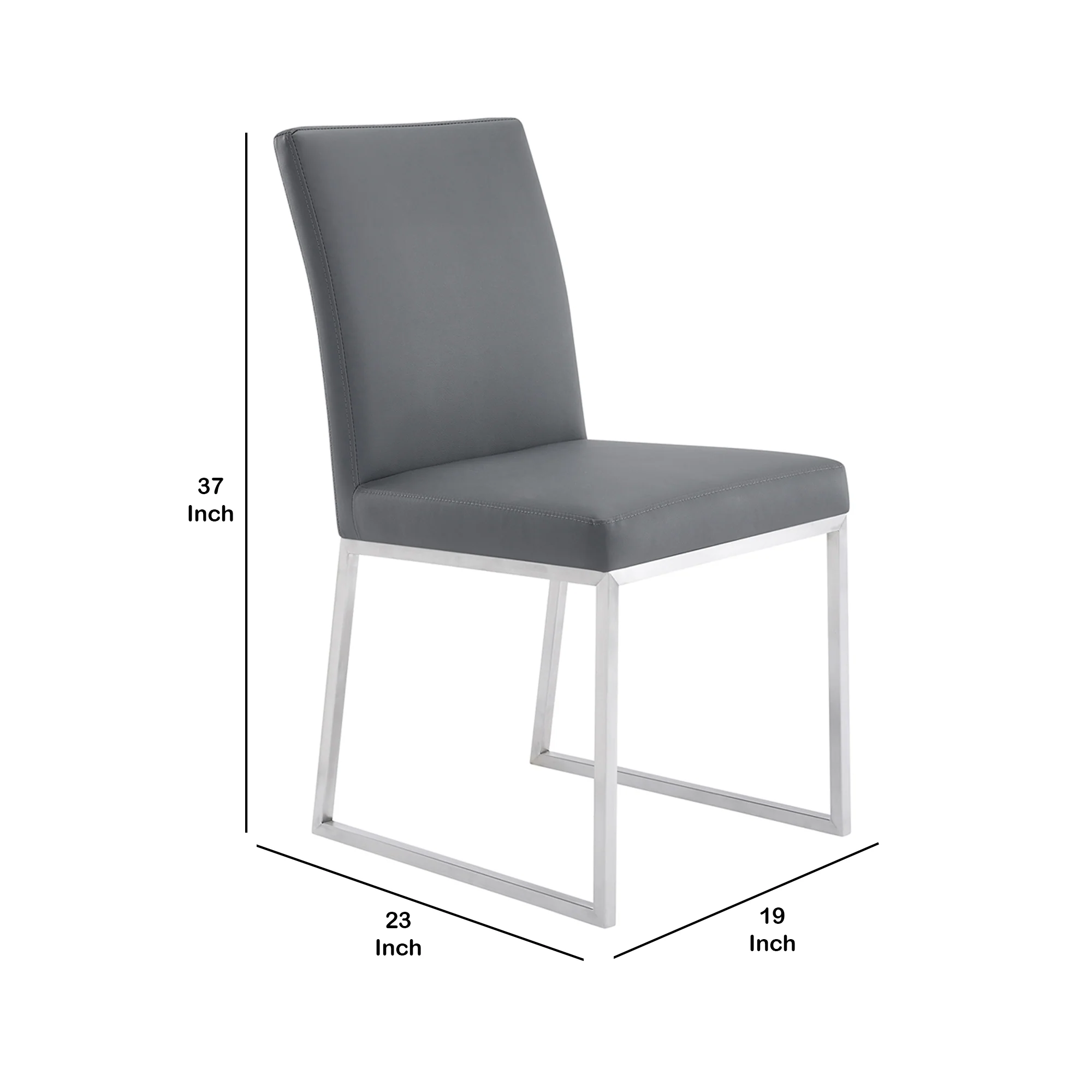 20 Inches Leatherette Metal Frame Dining Chair, Set of 2, Gray By Benzara - Image 5