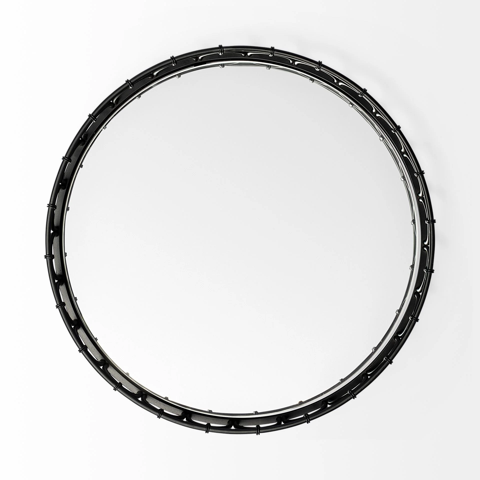 20' Matte Black Metal Half Circles And Mirrored Glass Round Tray By Homeroots - Image 2