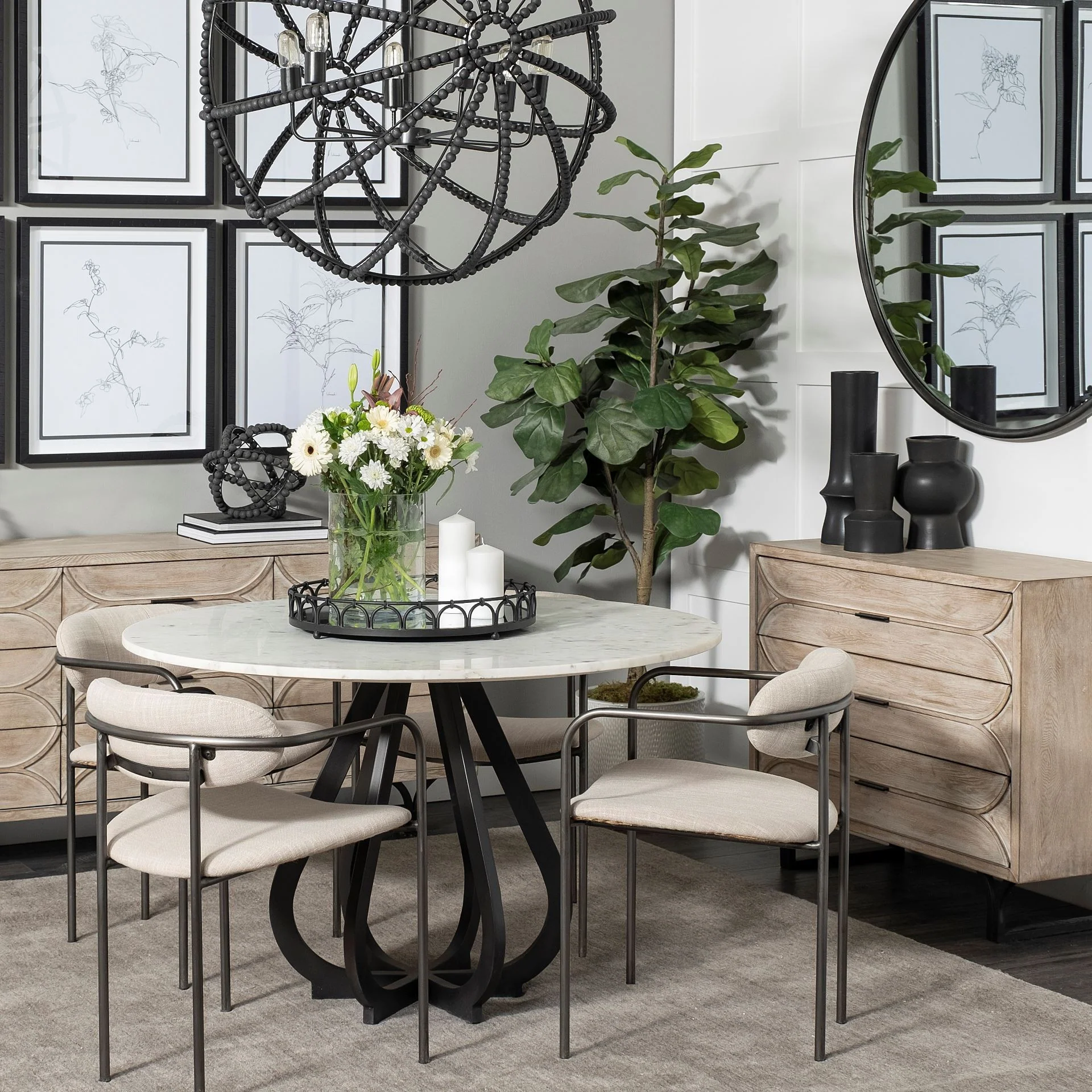 20' Matte Black Metal Half Circles And Mirrored Glass Round Tray By Homeroots - Image 5