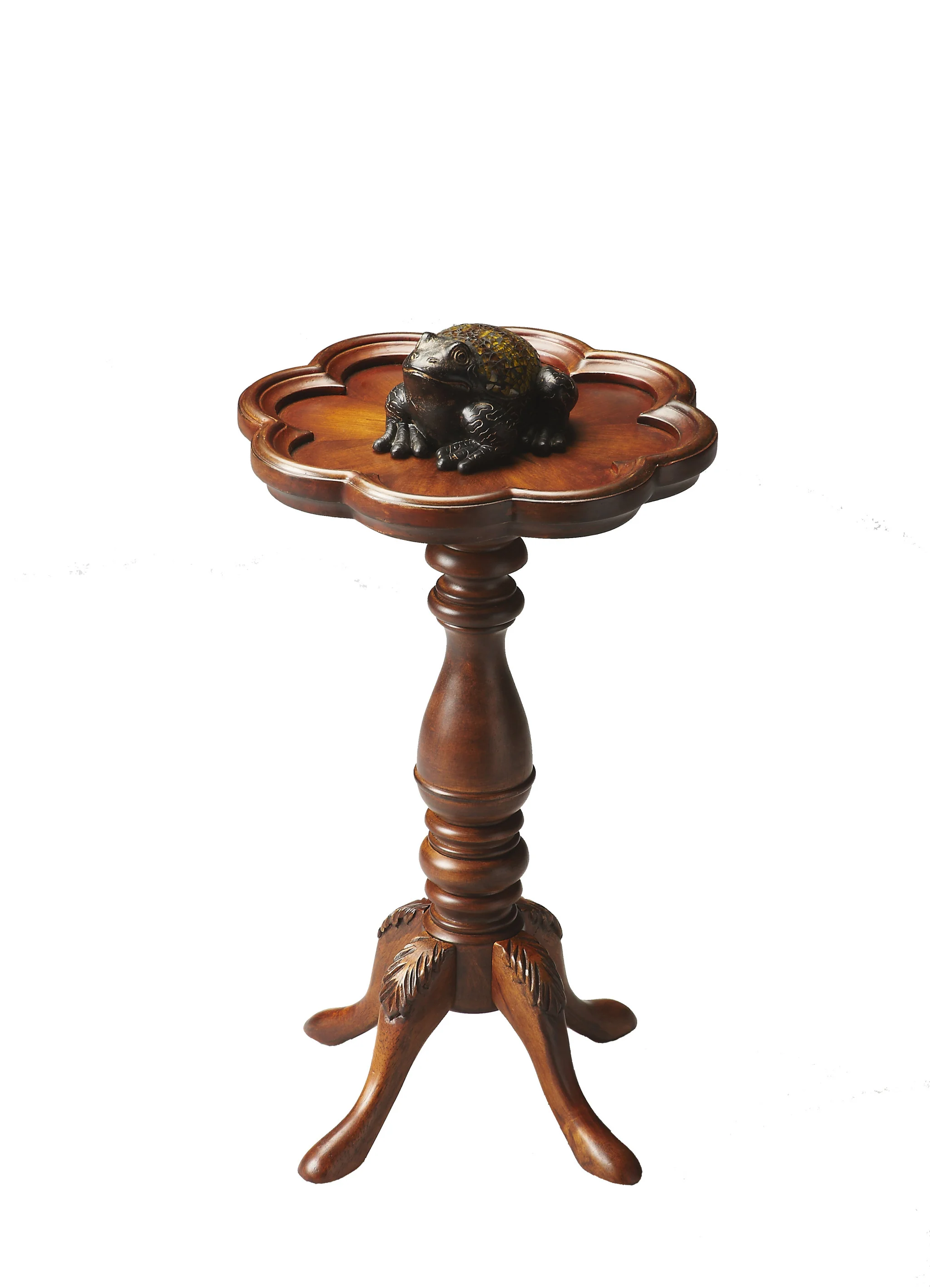 20" Medium Brown And Olive Ash Wood Floral Top End Table By Homeroots - Image 2