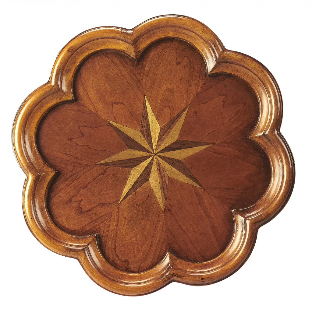 20" Medium Brown And Olive Ash Wood Floral Top End Table By Homeroots - Image 3