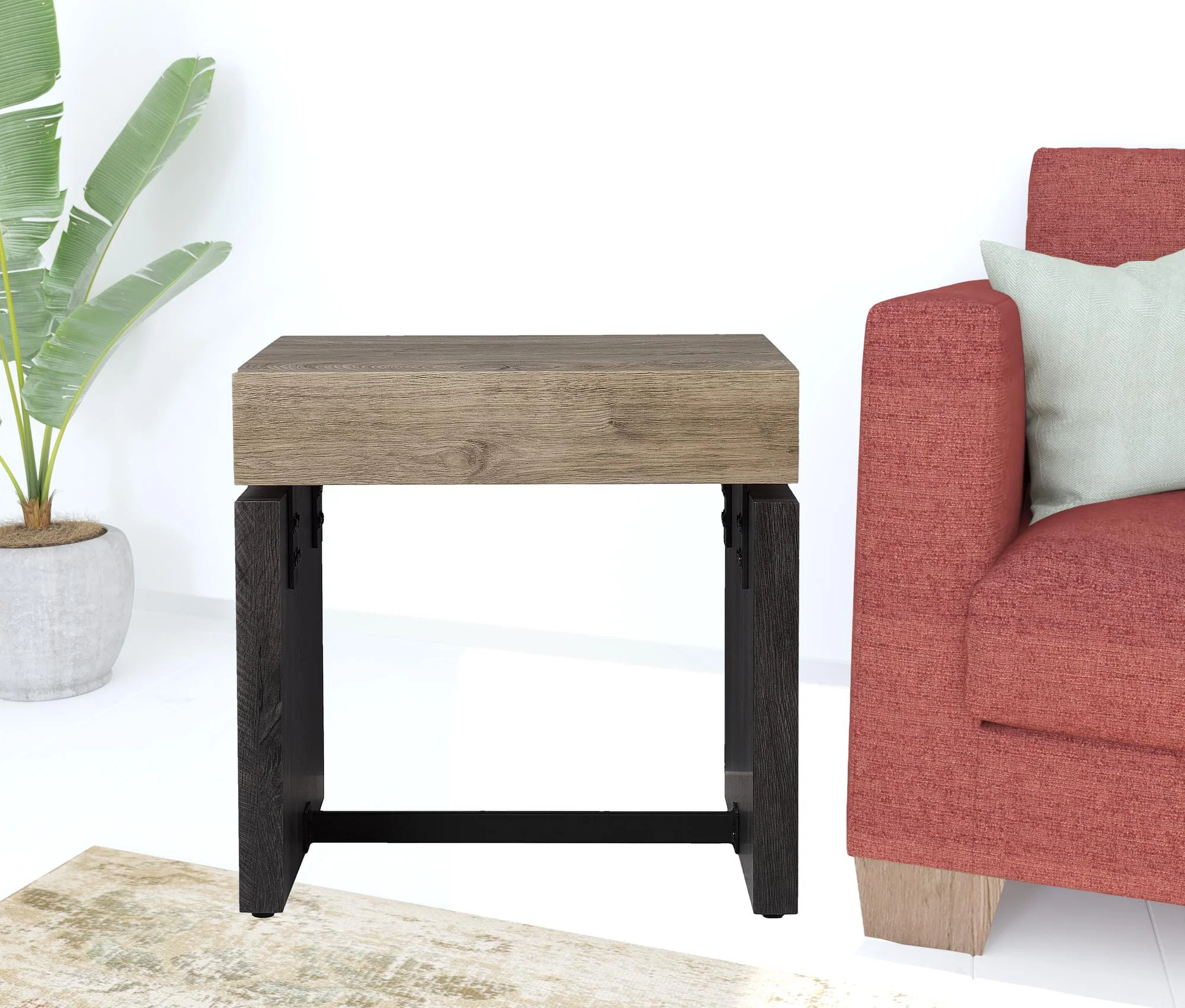 20" Natural Wood Manufactured Wood And Iron Square End Table By Homeroots - Image 6