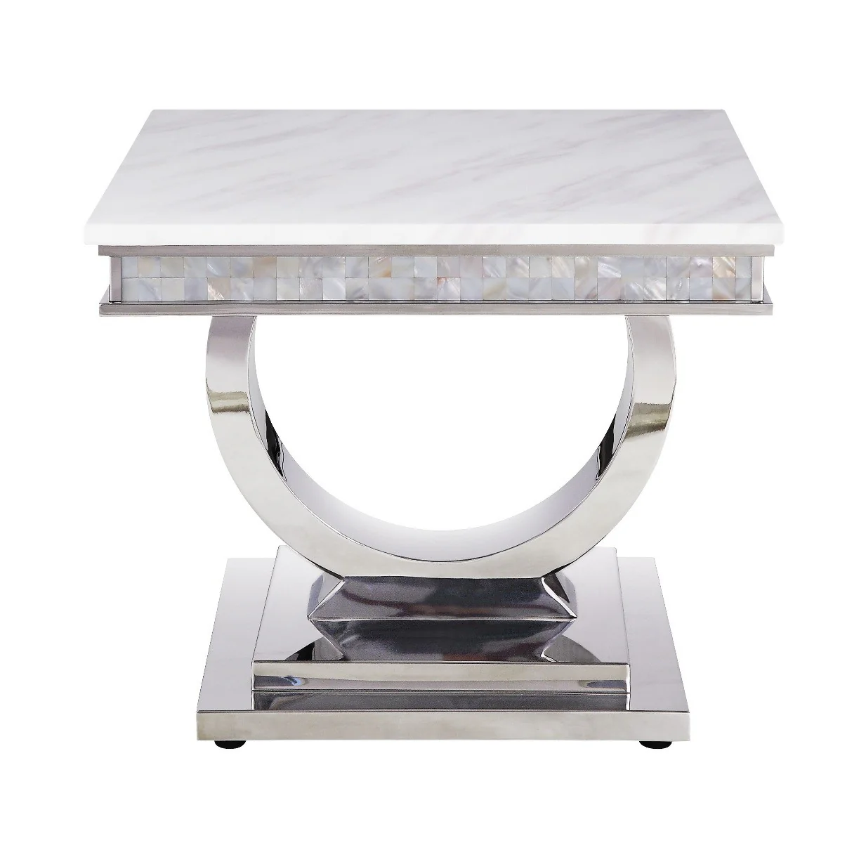 20" Silver And White Marble Look Stainless Steel Square End Table By Homeroots - Image 2