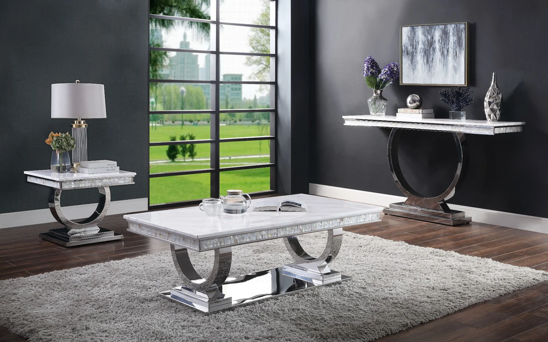 20" Silver And White Marble Look Stainless Steel Square End Table By Homeroots - Image 4