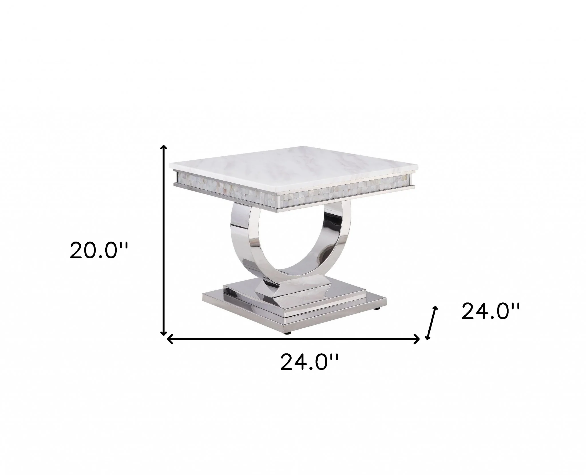 20" Silver And White Marble Look Stainless Steel Square End Table By Homeroots - Image 5