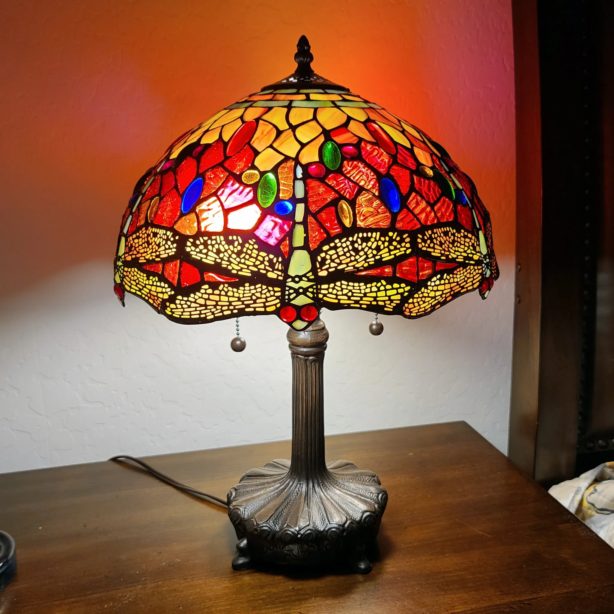 20" Stained Glass Two Light Dragonfly Accent Table Lamp By Homeroots - Image 5