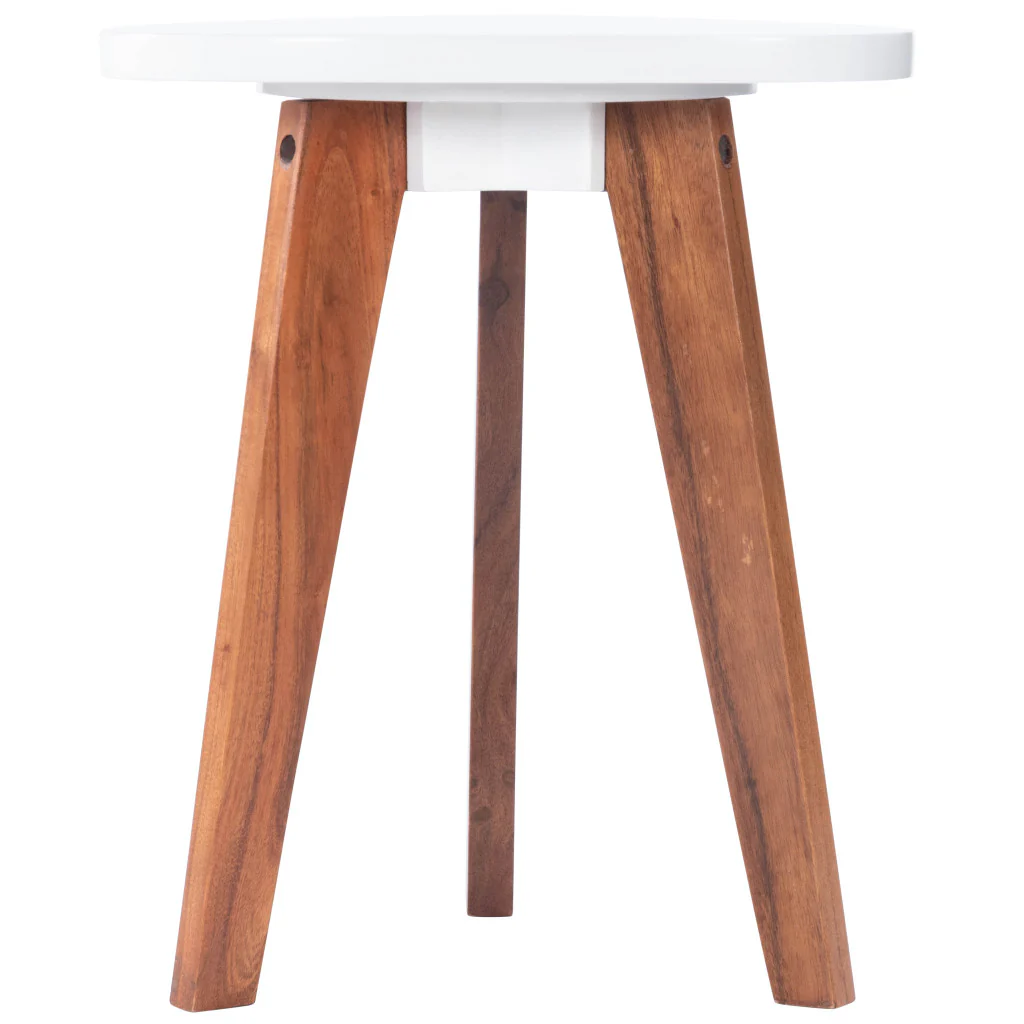 20" White and Natural Wood Triangle End Table By Homeroots - Image 2