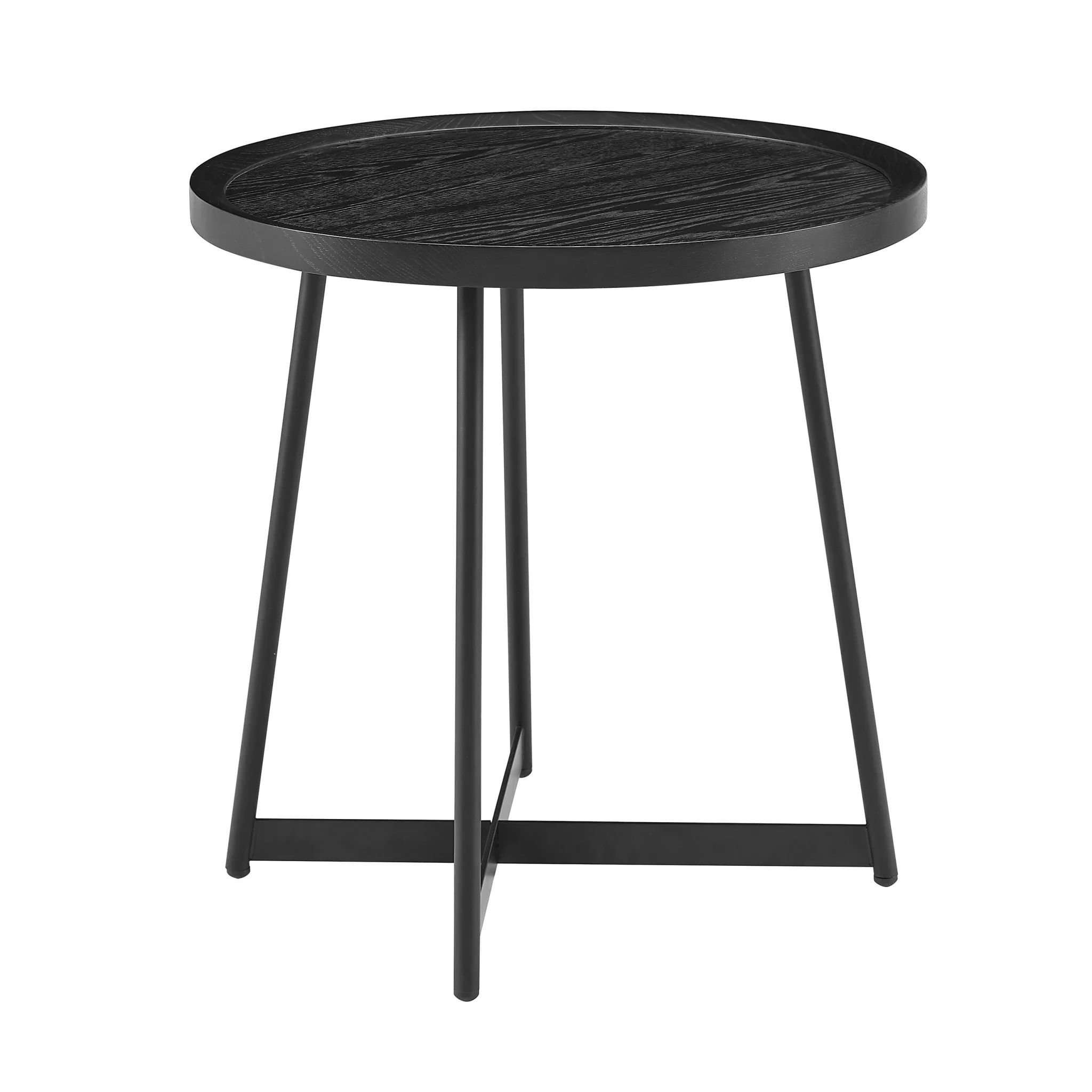 21.66" X 21.66" X 22.05" Round Side Table In Black Ash Wood And Black By Homeroots - Image 2