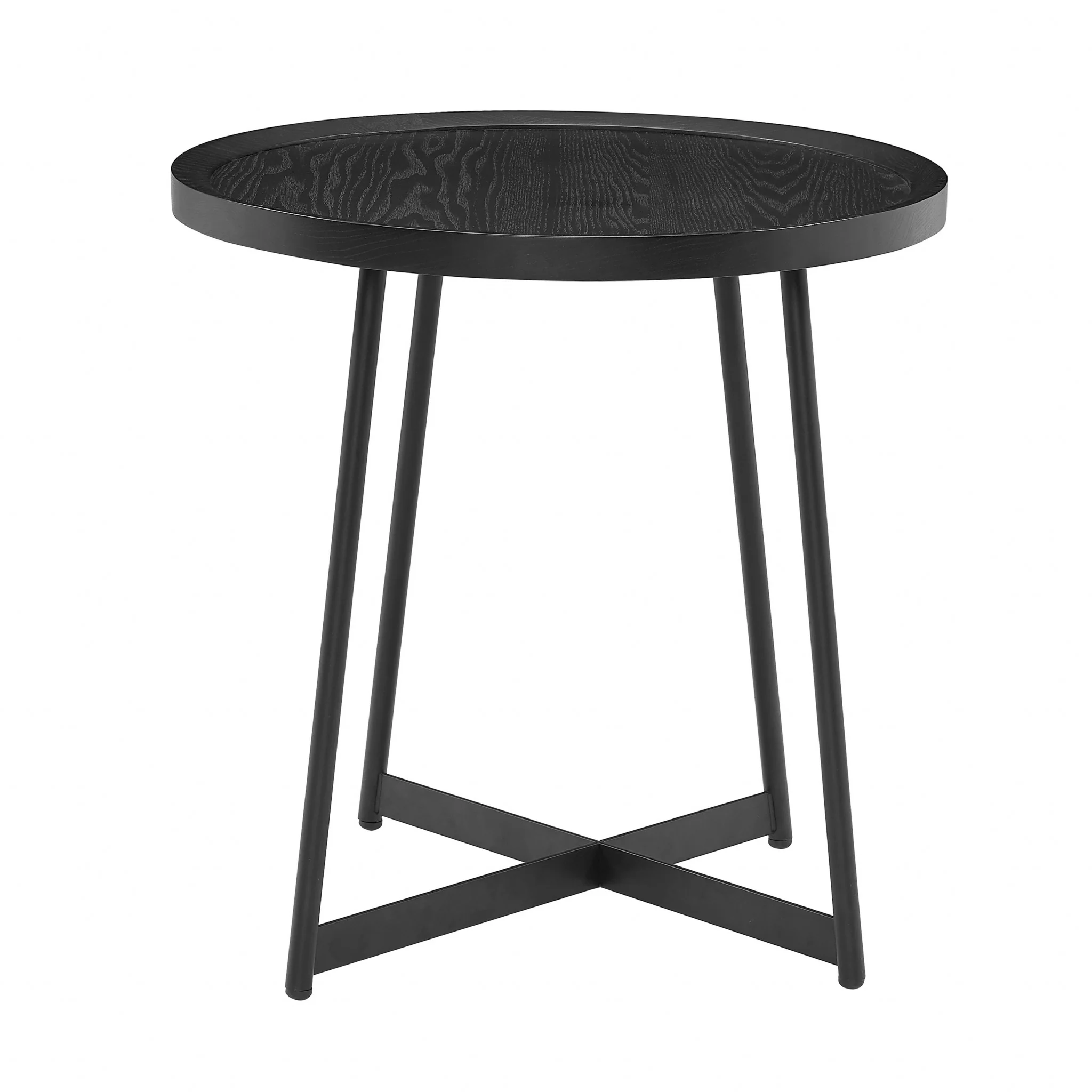 21.66" X 21.66" X 22.05" Round Side Table In Black Ash Wood And Black By Homeroots - Image 3