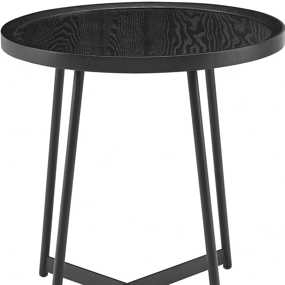 21.66" X 21.66" X 22.05" Round Side Table In Black Ash Wood And Black By Homeroots - Image 5