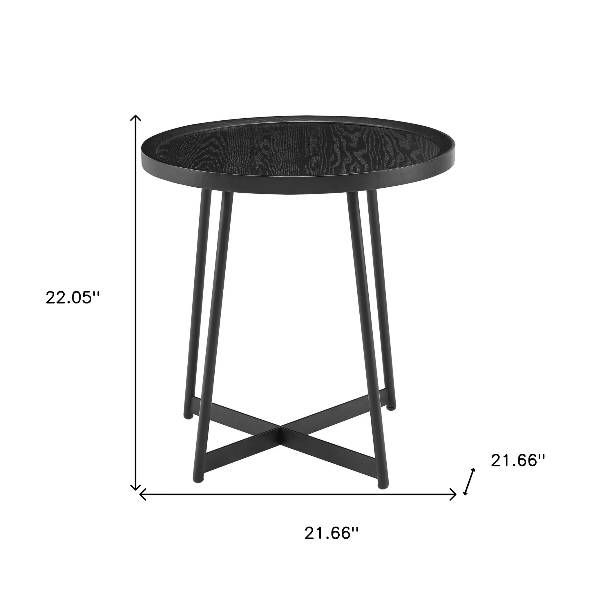 21.66" X 21.66" X 22.05" Round Side Table In Black Ash Wood And Black By Homeroots - Image 6