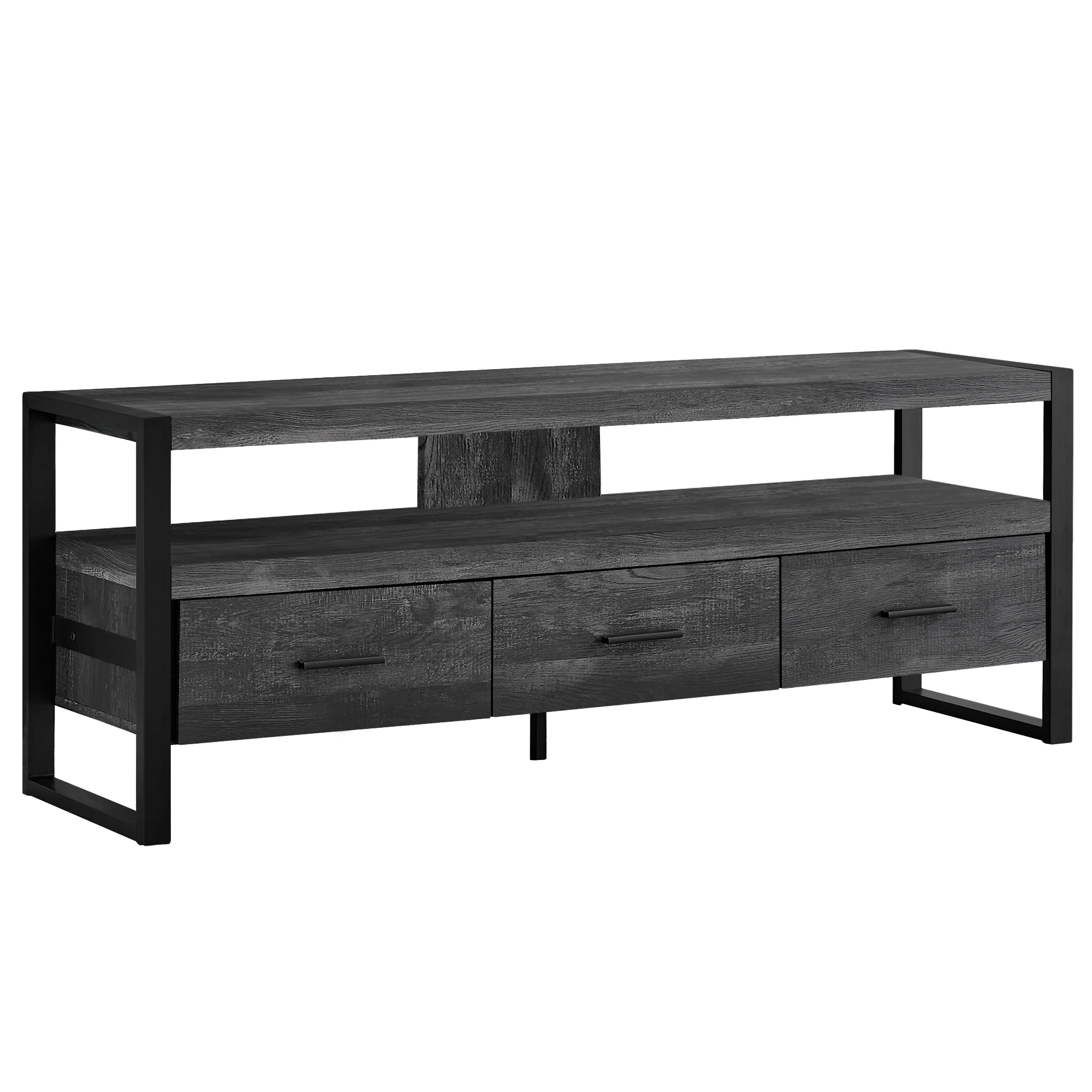 21.75" Black Particle Board Hollow Core & Black Metal TV Stand with 3 Drawers By Homeroots - Image 2