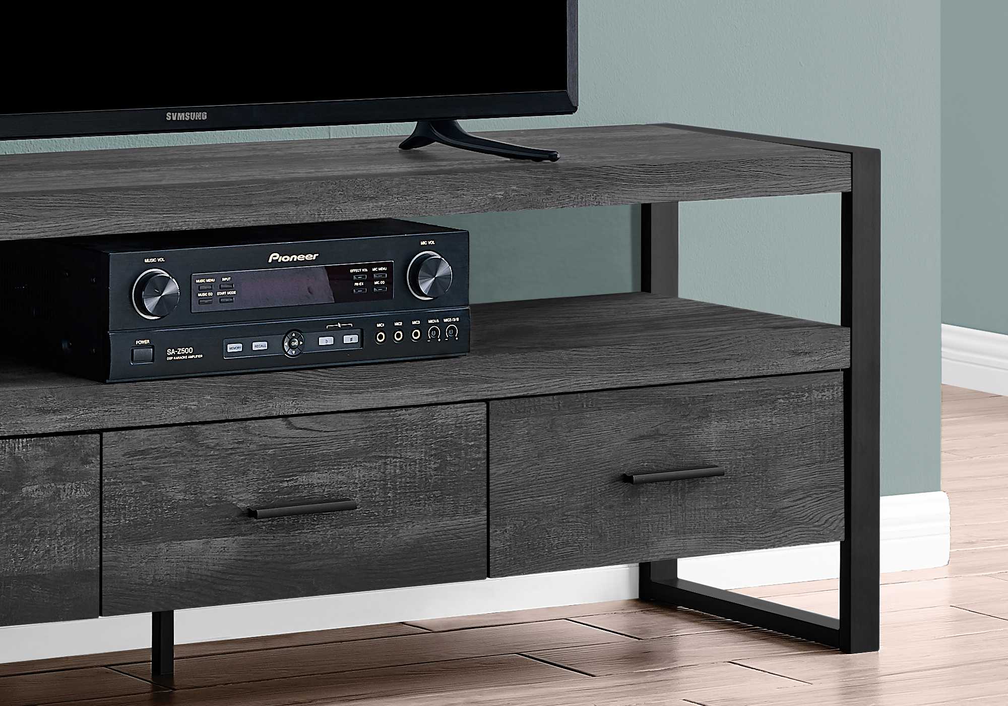 21.75" Black Particle Board Hollow Core & Black Metal TV Stand with 3 Drawers By Homeroots - Image 3