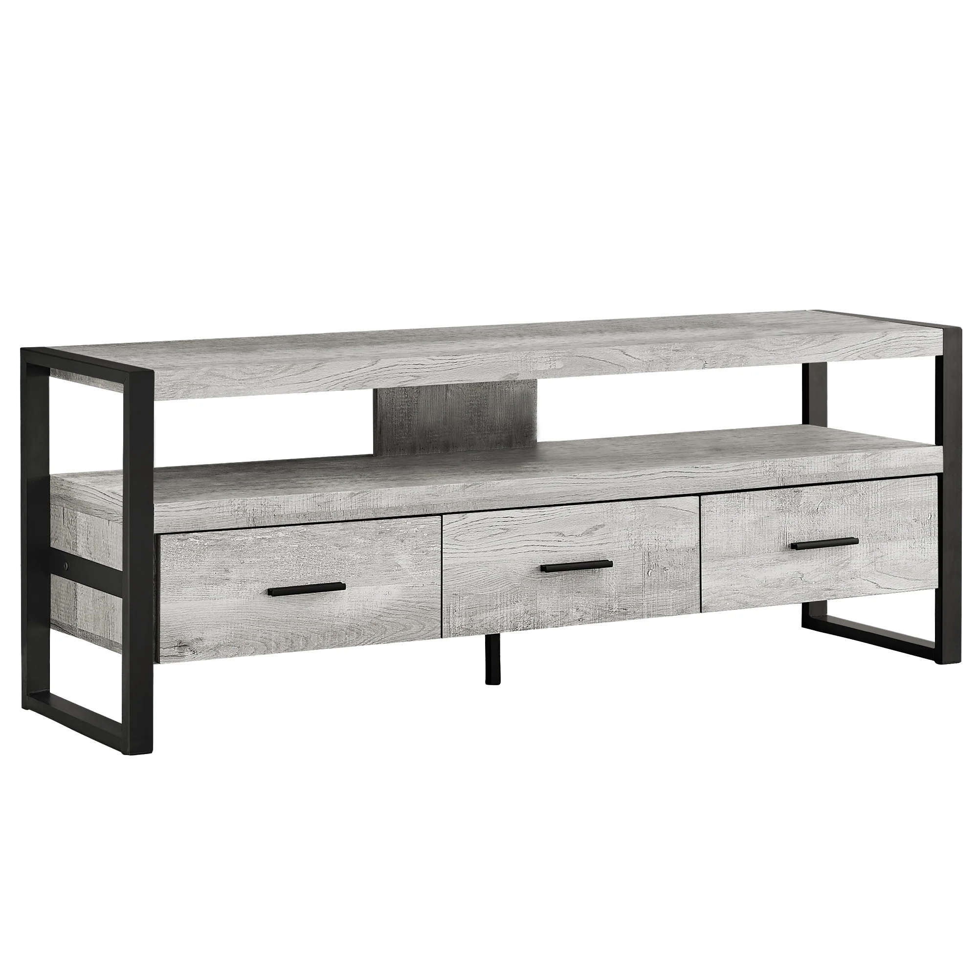 21.75" Grey Particle Board Hollow Core & Black Metal TV Stand With 3 Drawers By Homeroots - Image 2