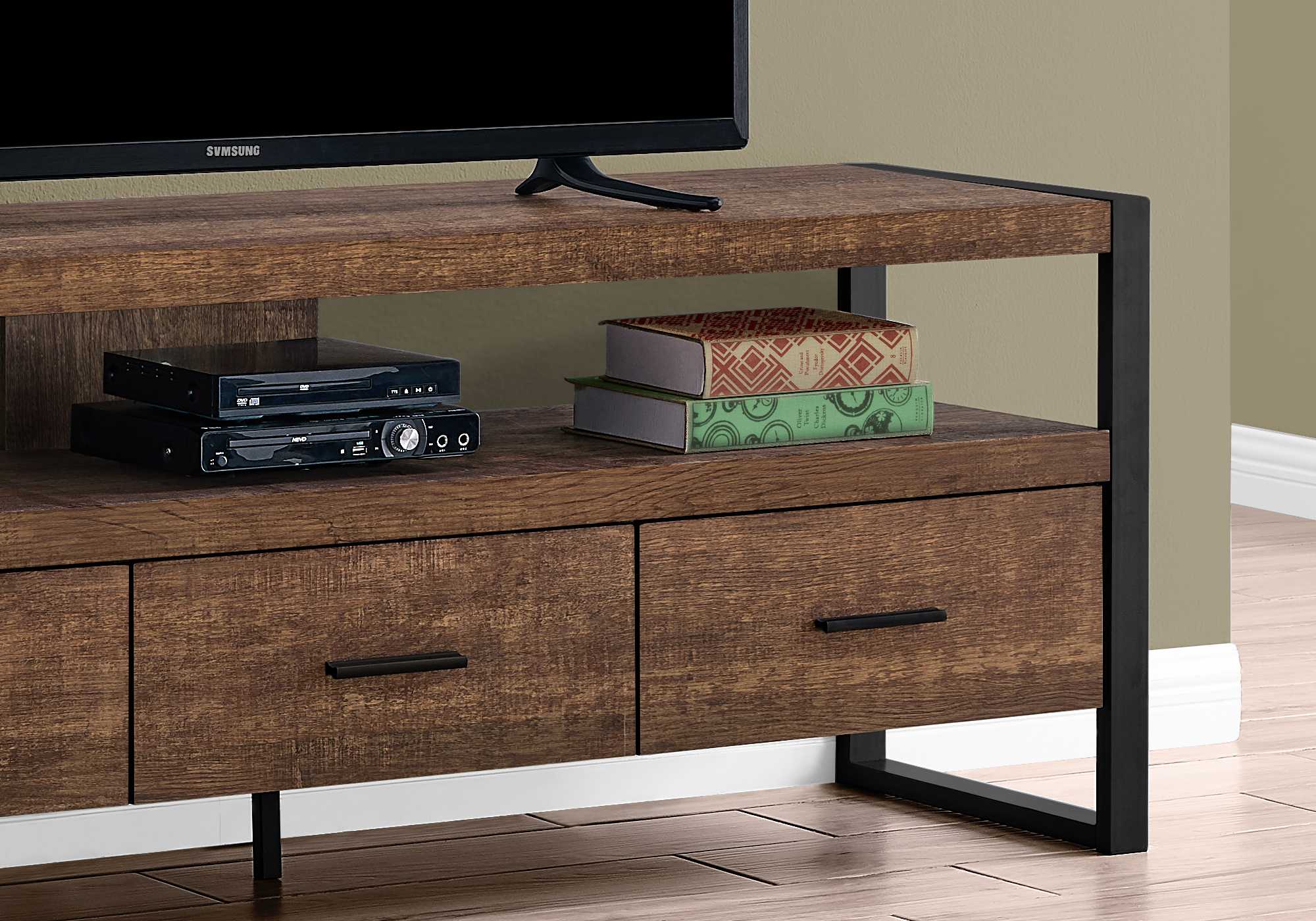 21.75" Particle Board Hollow Core & Black Metal TV Stand with 3 Drawers By Homeroots - Image 3