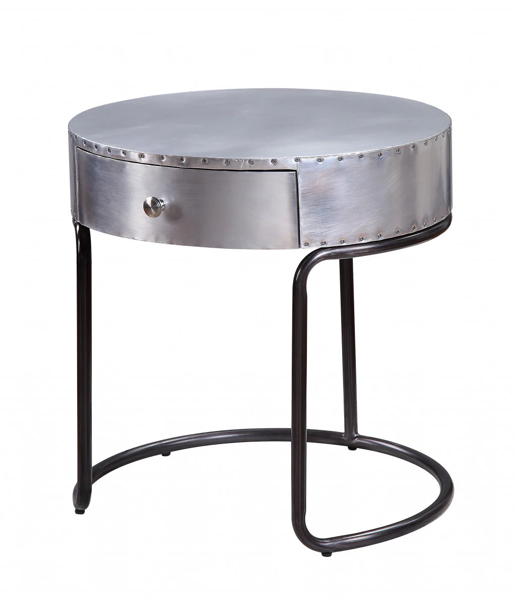 21" Aluminum And Manufactured Wood Round End Table With Drawer By Homeroots - Image 3