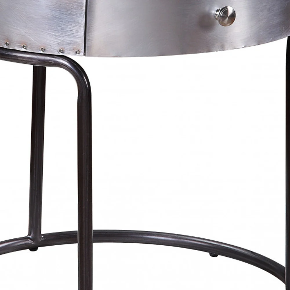 21" Aluminum And Manufactured Wood Round End Table With Drawer By Homeroots - Image 5