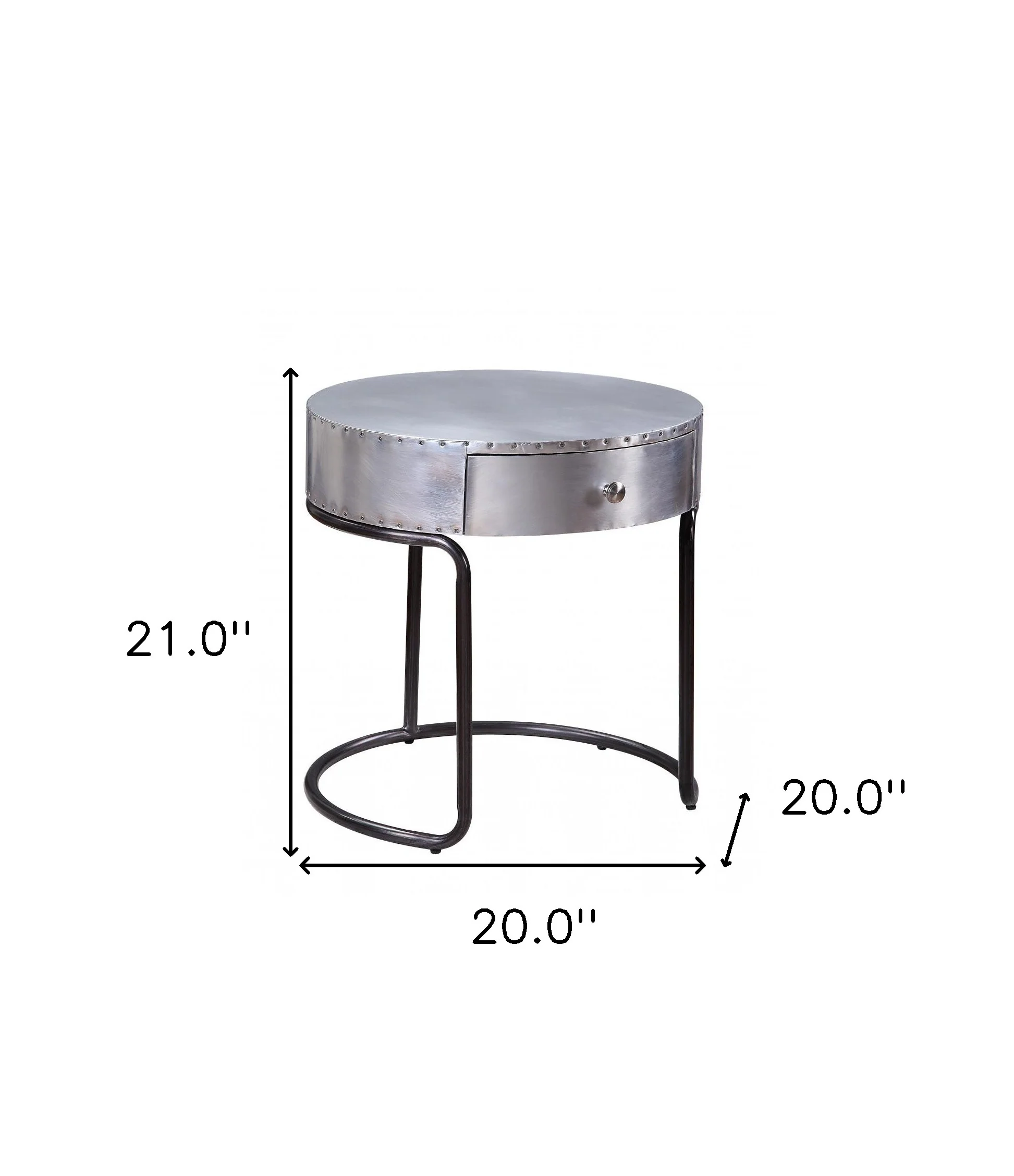21" Aluminum And Manufactured Wood Round End Table With Drawer By Homeroots - Image 7