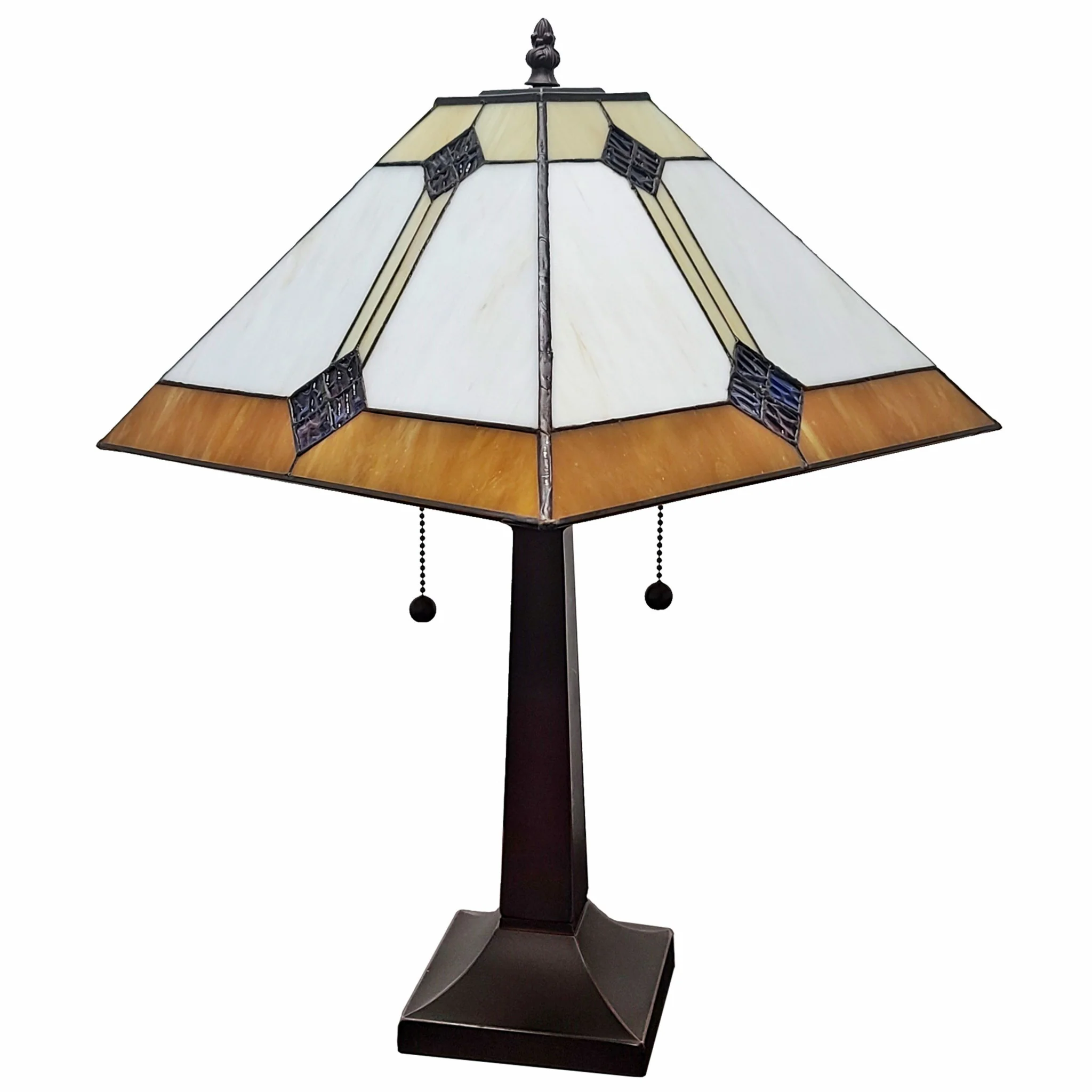 21" Amber Cream and Blue Stained Glass Two Light Mission Style Table Lamp By Homeroots - Image 5
