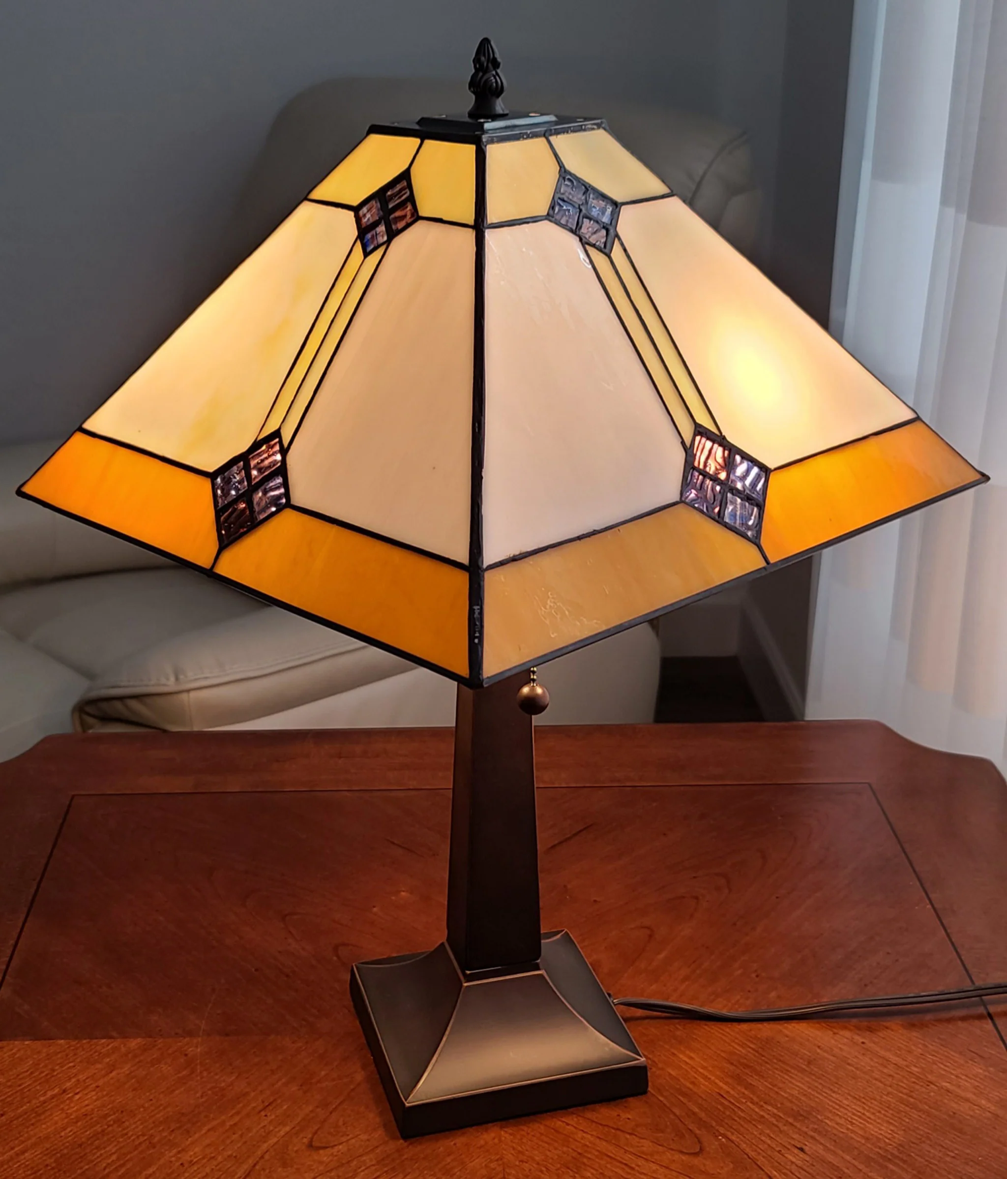 21" Amber Cream and Blue Stained Glass Two Light Mission Style Table Lamp By Homeroots - Image 7