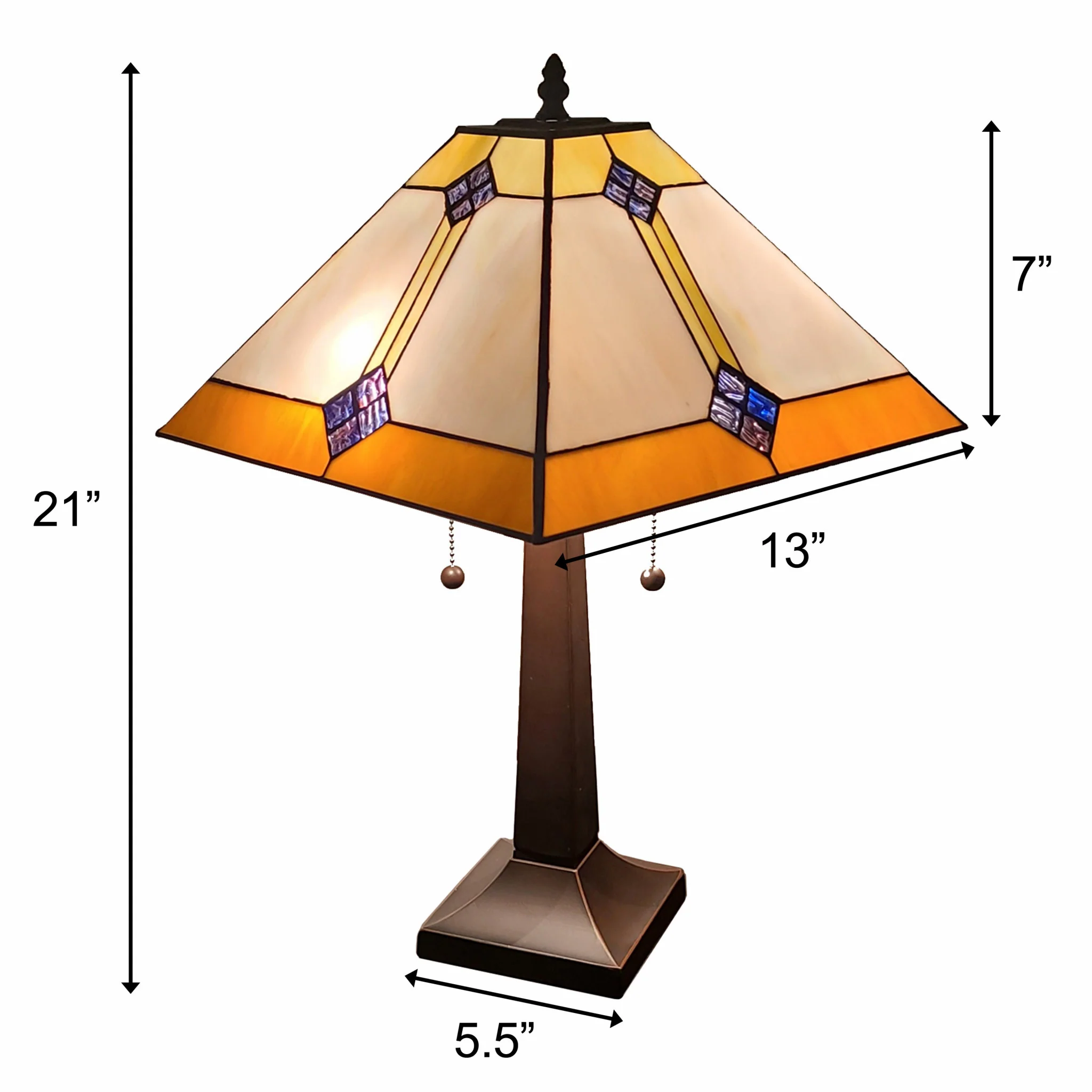 21" Amber Cream and Blue Stained Glass Two Light Mission Style Table Lamp By Homeroots - Image 8