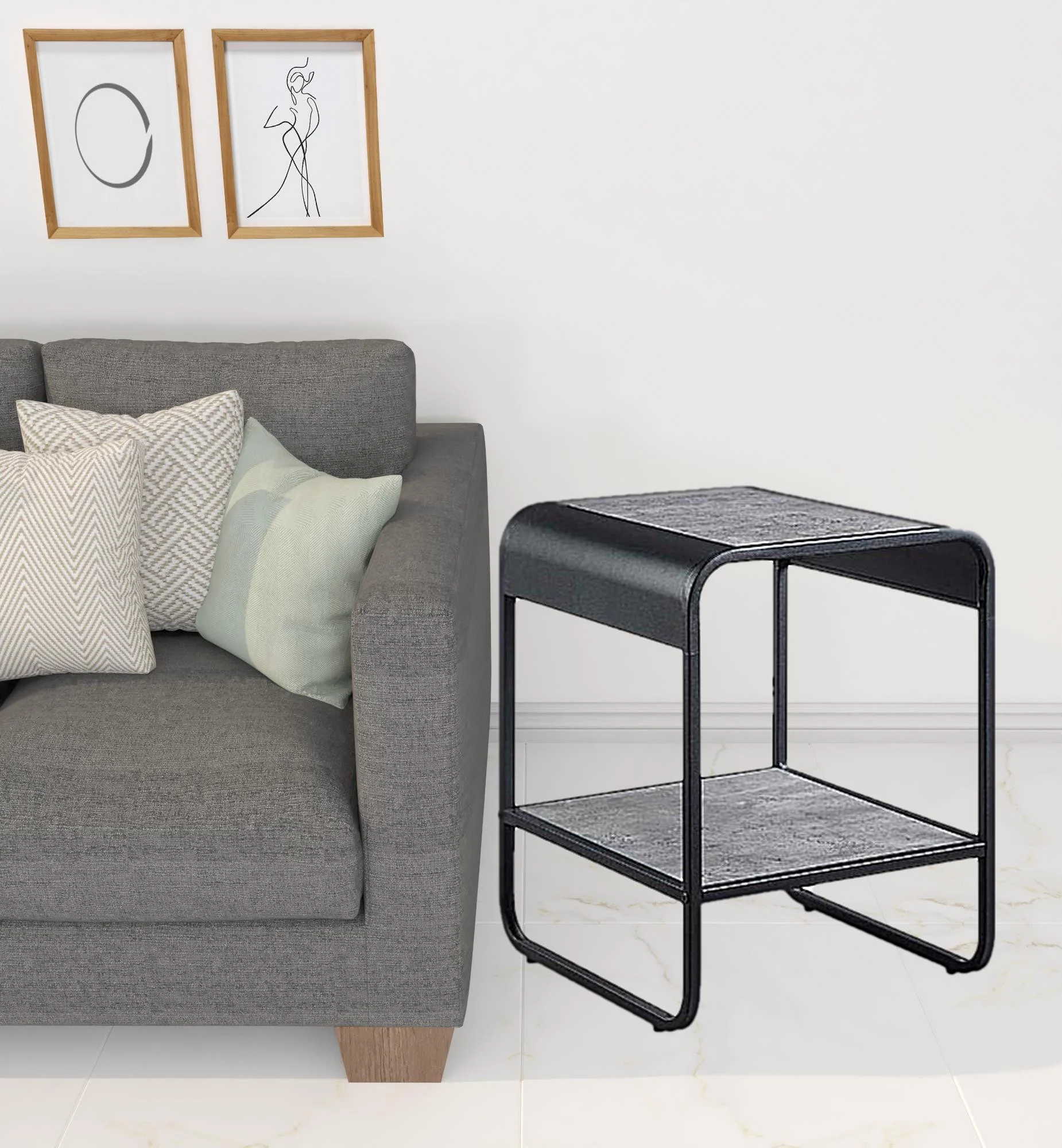 21" Black And Concrete Gray Manufactured Wood And Metal Rectangular End Table With Shelf By Homeroots - Image 2