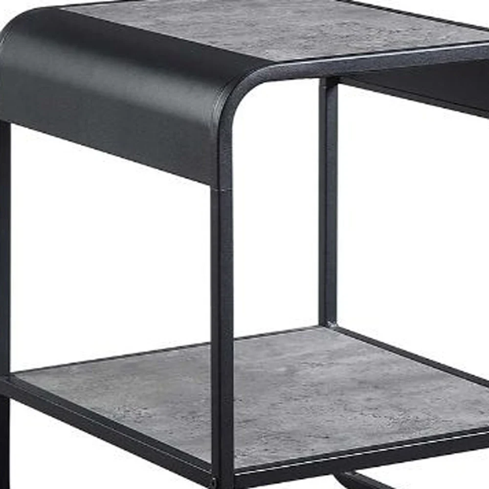 21" Black And Concrete Gray Manufactured Wood And Metal Rectangular End Table With Shelf By Homeroots - Image 3