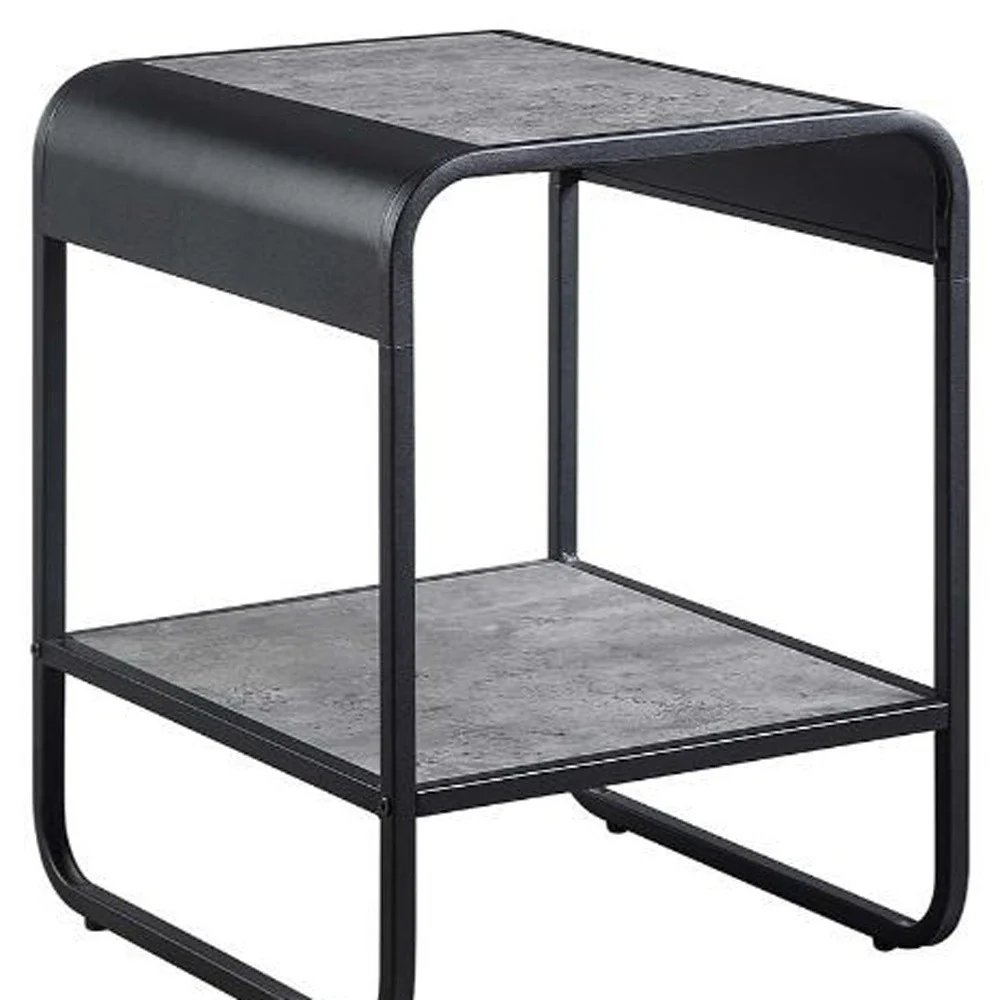 21" Black And Concrete Gray Manufactured Wood And Metal Rectangular End Table With Shelf By Homeroots - Image 4